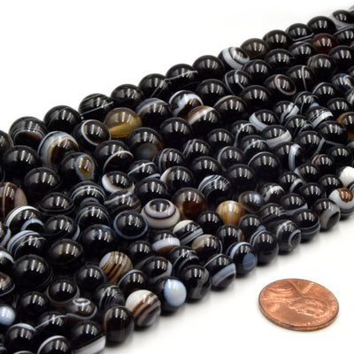 Black Sardonyx Beads | 8mm Beads, 10mm Beads, 12mm Beads