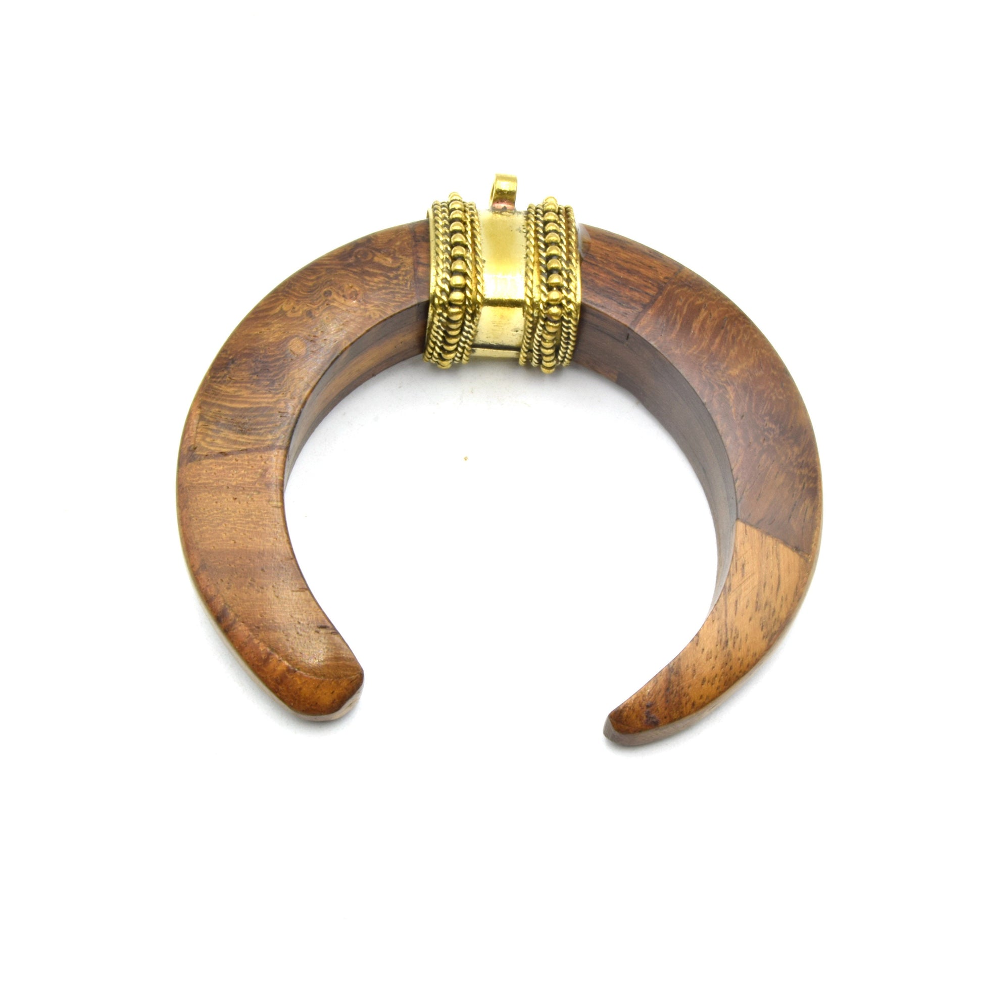 Wooden Pendant |  Brown Wooden Crescent Pendant | Focal Pendant | Flat Inner Edged Crescent, Rounded Crescent | Wood Pendant