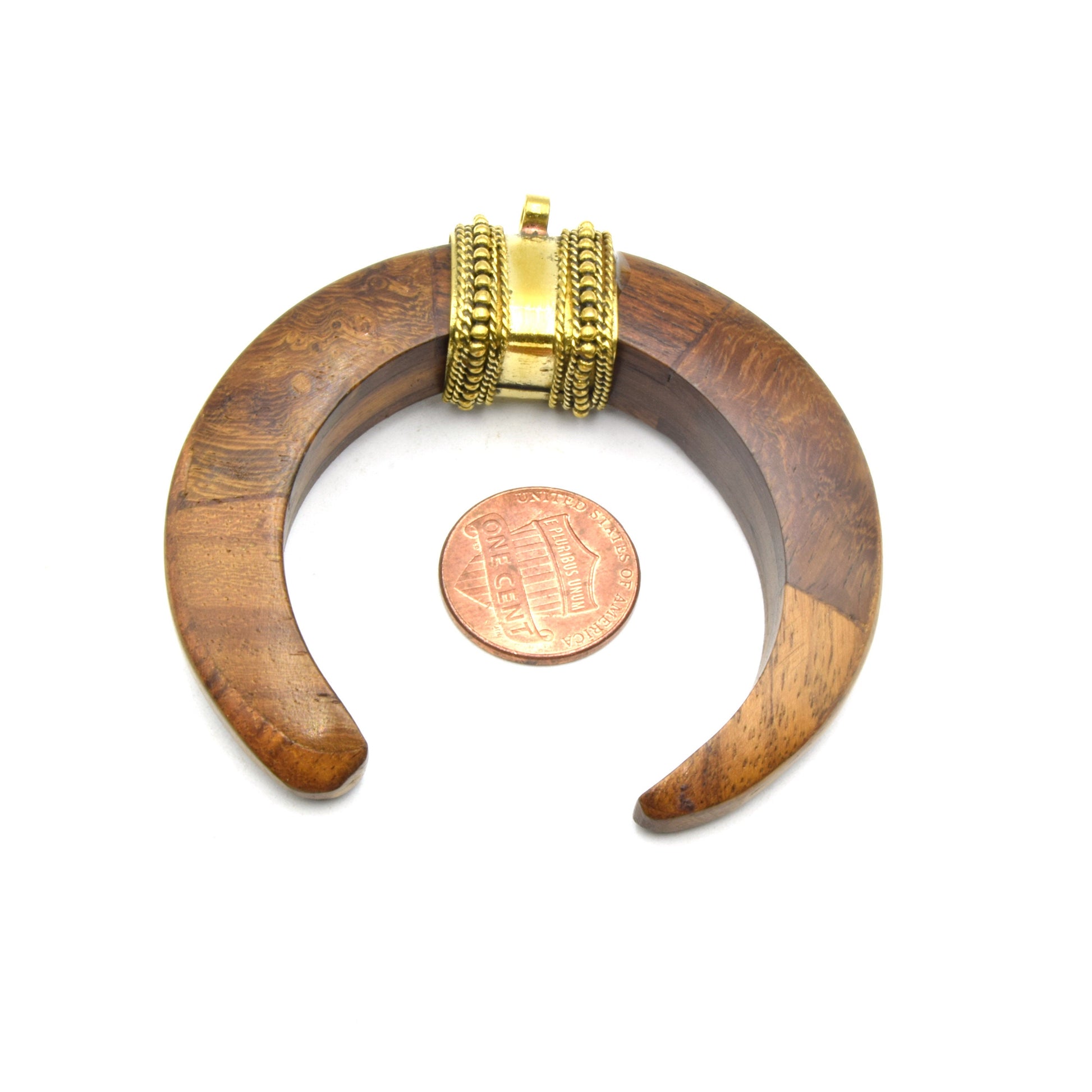 Wooden Pendant |  Brown Wooden Crescent Pendant | Focal Pendant | Flat Inner Edged Crescent, Rounded Crescent | Wood Pendant