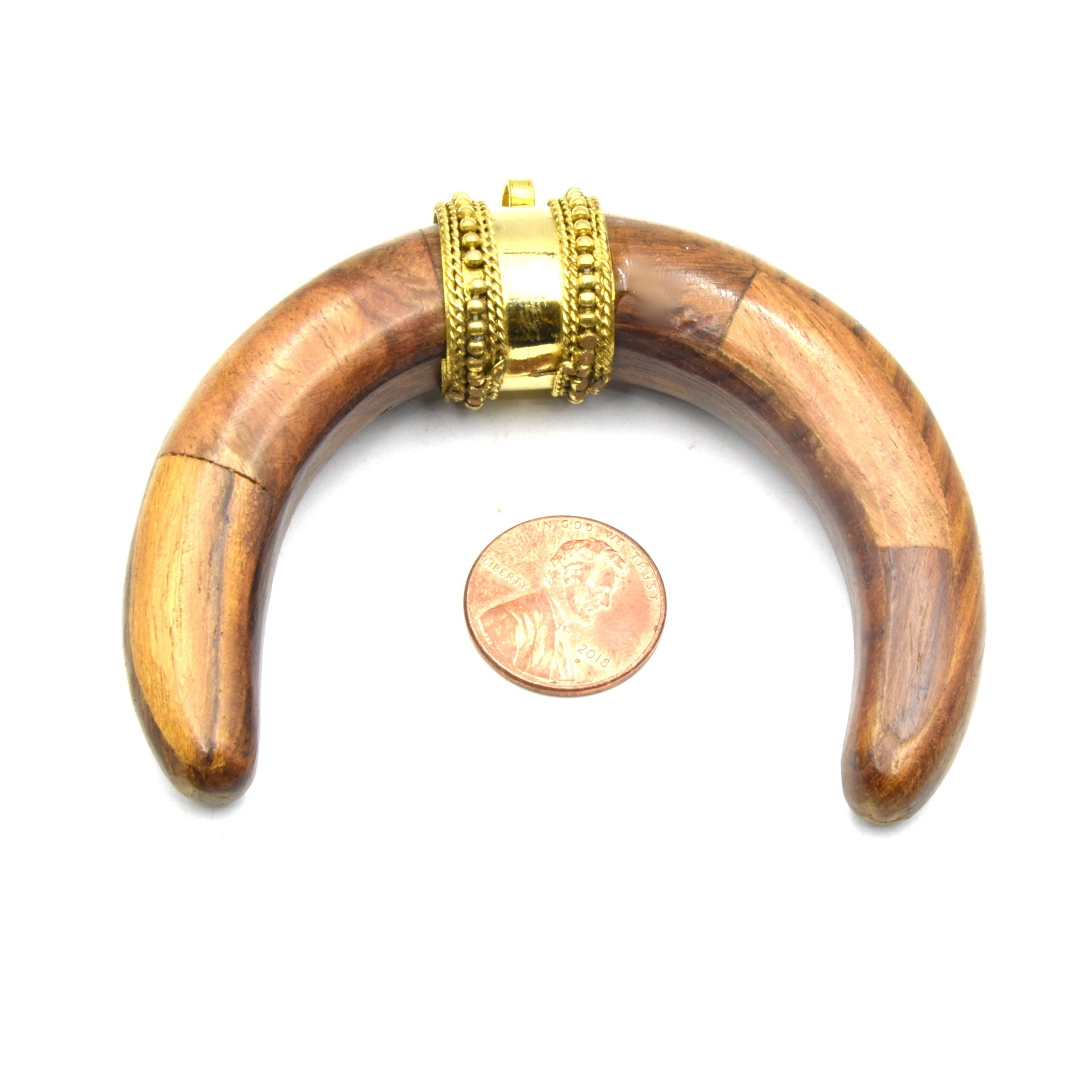 Wooden Pendant |  Brown Wooden Crescent Pendant | Focal Pendant | Flat Inner Edged Crescent, Rounded Crescent | Wood Pendant