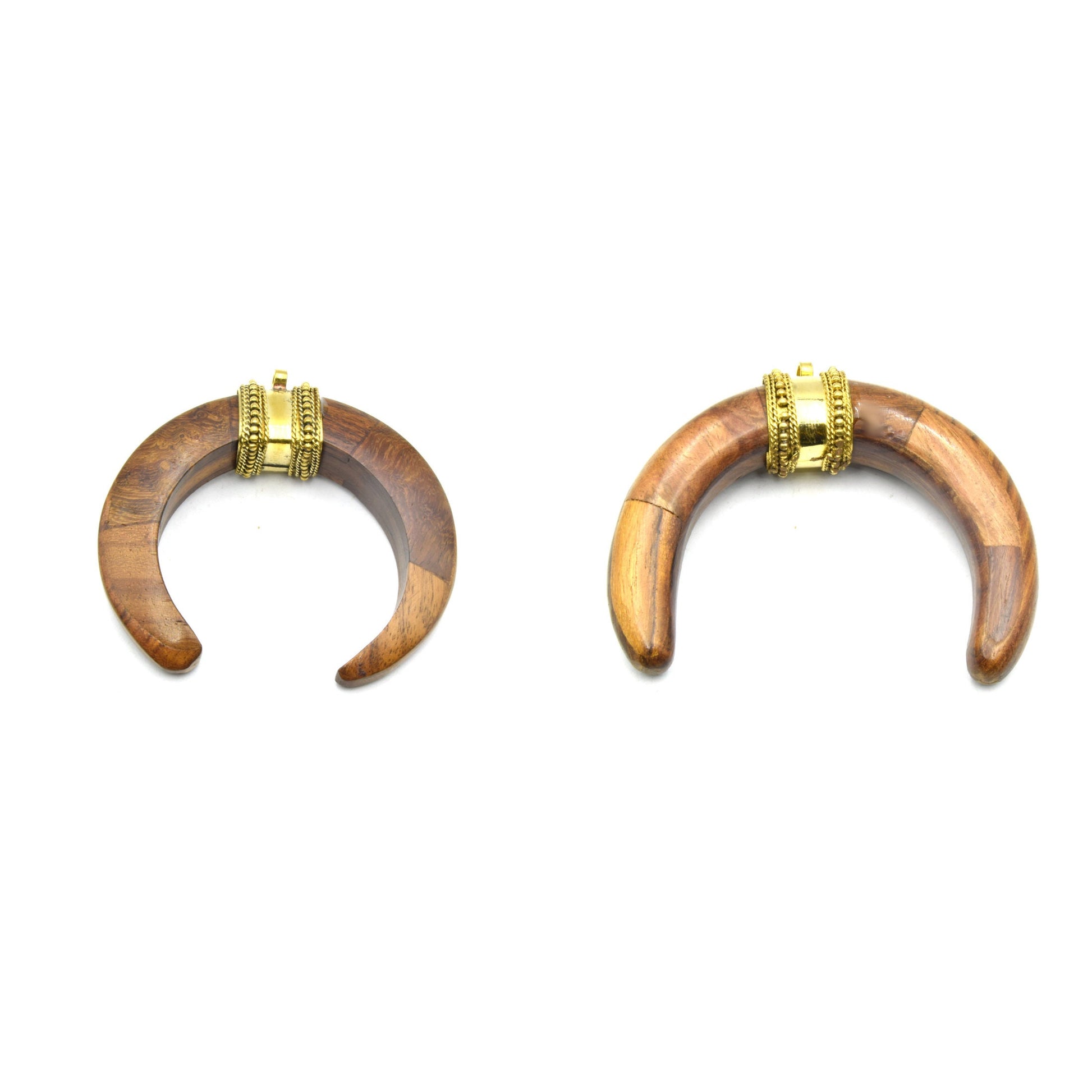 Wooden Pendant |  Brown Wooden Crescent Pendant | Focal Pendant | Flat Inner Edged Crescent, Rounded Crescent | Wood Pendant