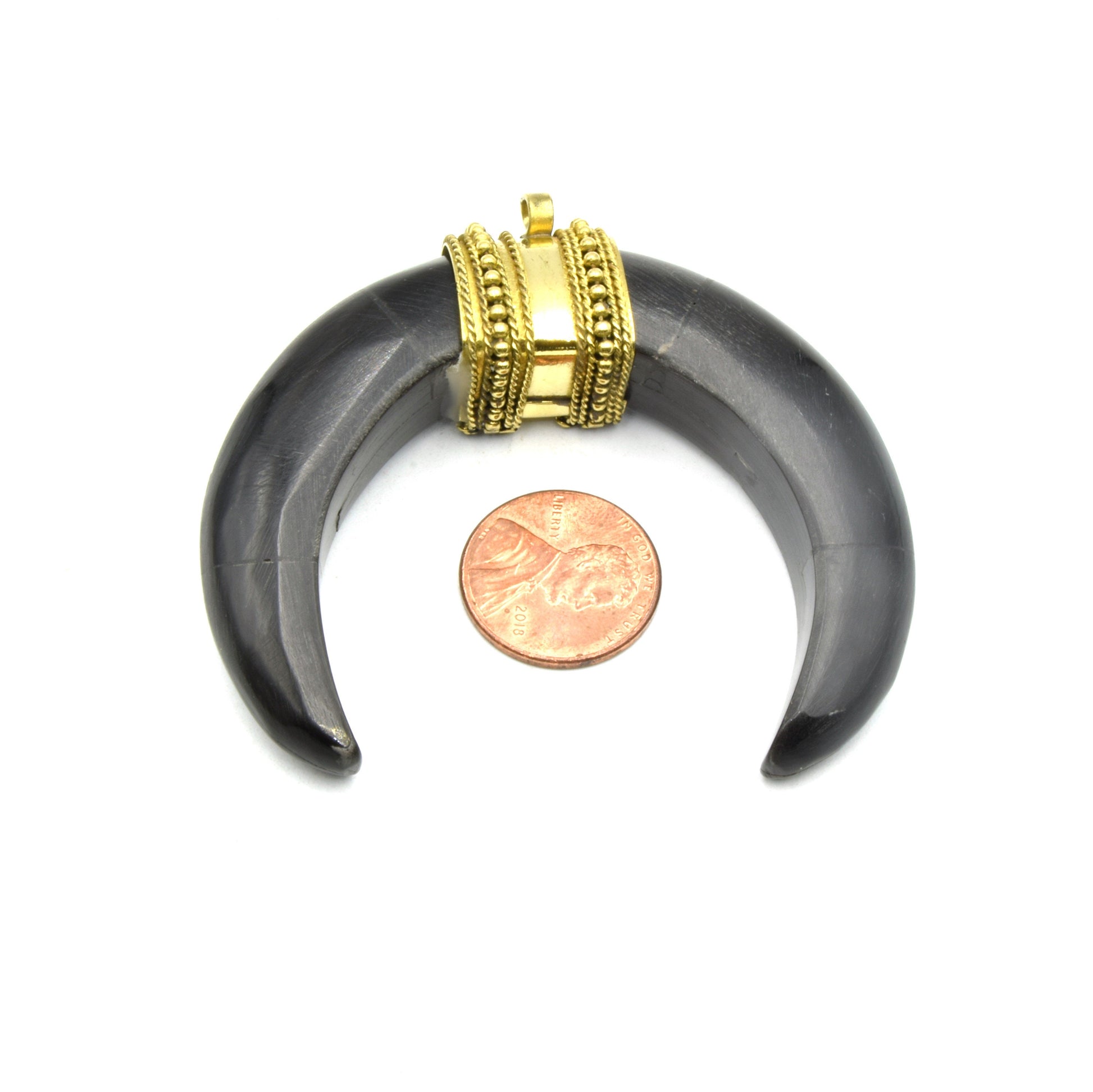 Horn Pendant | Black Horn Crescent Shaped Pendant | Focal Pendant