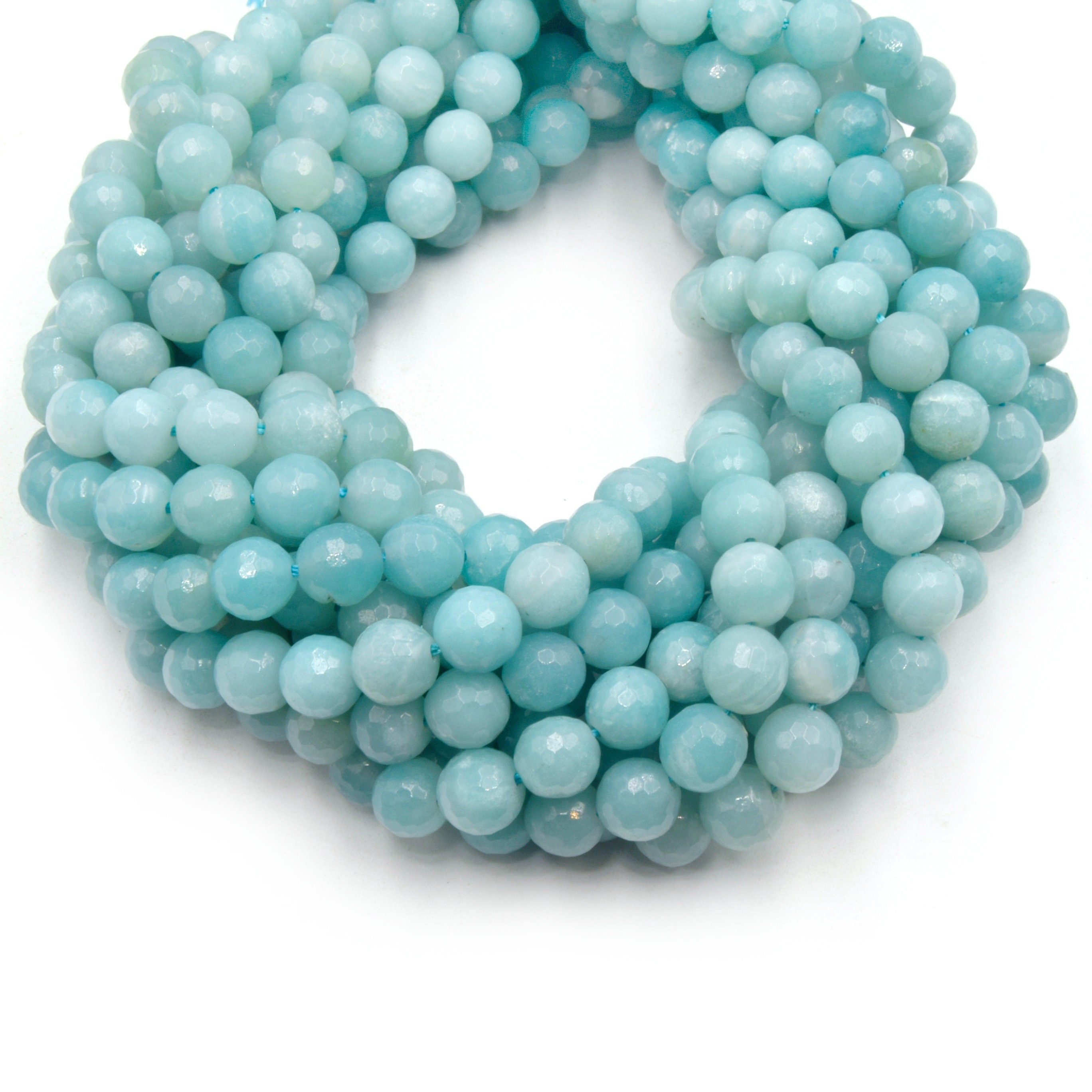 Blue Amazonite Beads Faceted Round Natural Gemstone Beads 6mm 8mm Only Beads