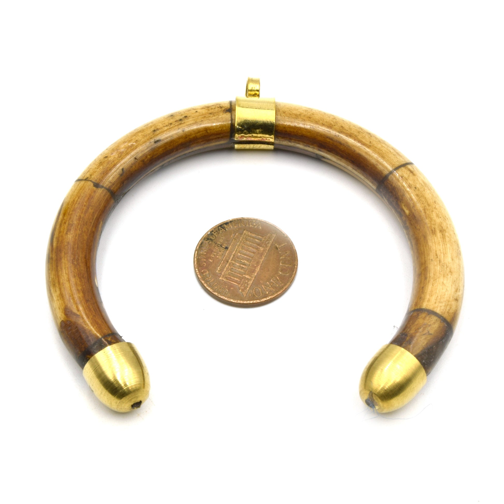 Bone Pendant | Crescent Pendant With Gold Bail And Caps | White Crescent Brown Crescent | Ox Bone Focal Pendant | Horn Crescent Pendant