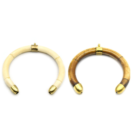 Bone Pendant | Crescent Pendant With Gold Bail And Caps | White Crescent Brown Crescent | Ox Bone Focal Pendant | Horn Crescent Pendant