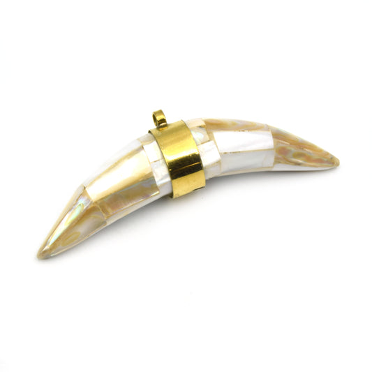 Abalone Banana Crescent Pendant | Thick Tusk Crescent Pendant | Abalone Shell Focal Pendant | White  Gray Rainbow Crescent | Plain Gold Bail
