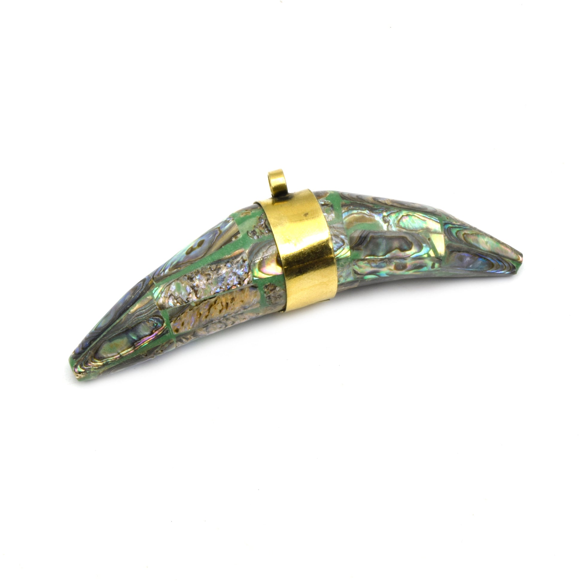 Abalone Banana Crescent Pendant | Thick Tusk Crescent Pendant | Abalone Shell Focal Pendant | White  Gray Rainbow Crescent | Plain Gold Bail