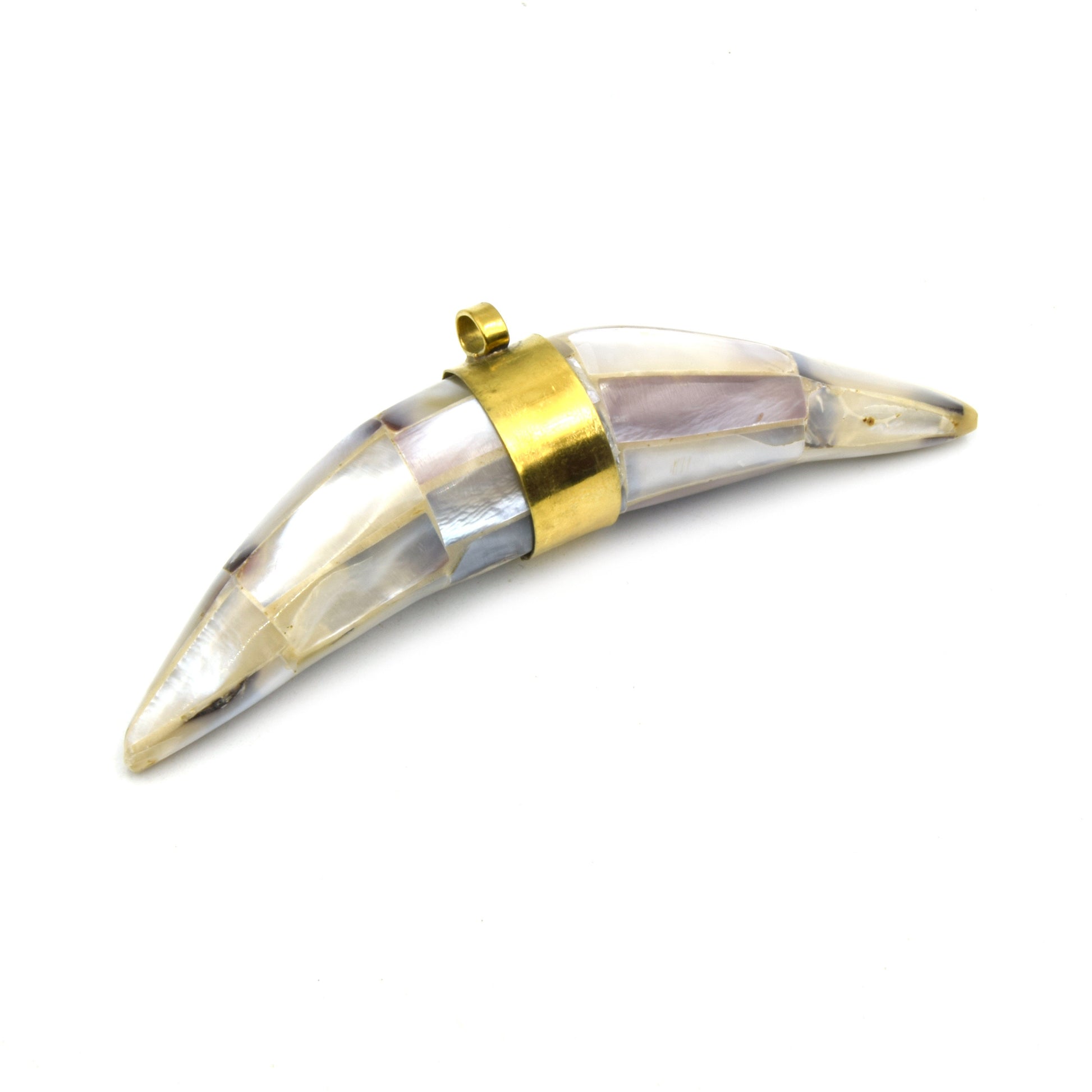 Abalone Banana Crescent Pendant | Thick Tusk Crescent Pendant | Abalone Shell Focal Pendant | White  Gray Rainbow Crescent | Plain Gold Bail