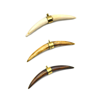 Skinny Banana Crescent Pendant | Ox Bone Focal Pendant | Plain Gold Bail Horn Pendant | White Crescent Brown Crescent | Two sizes 4" 5"