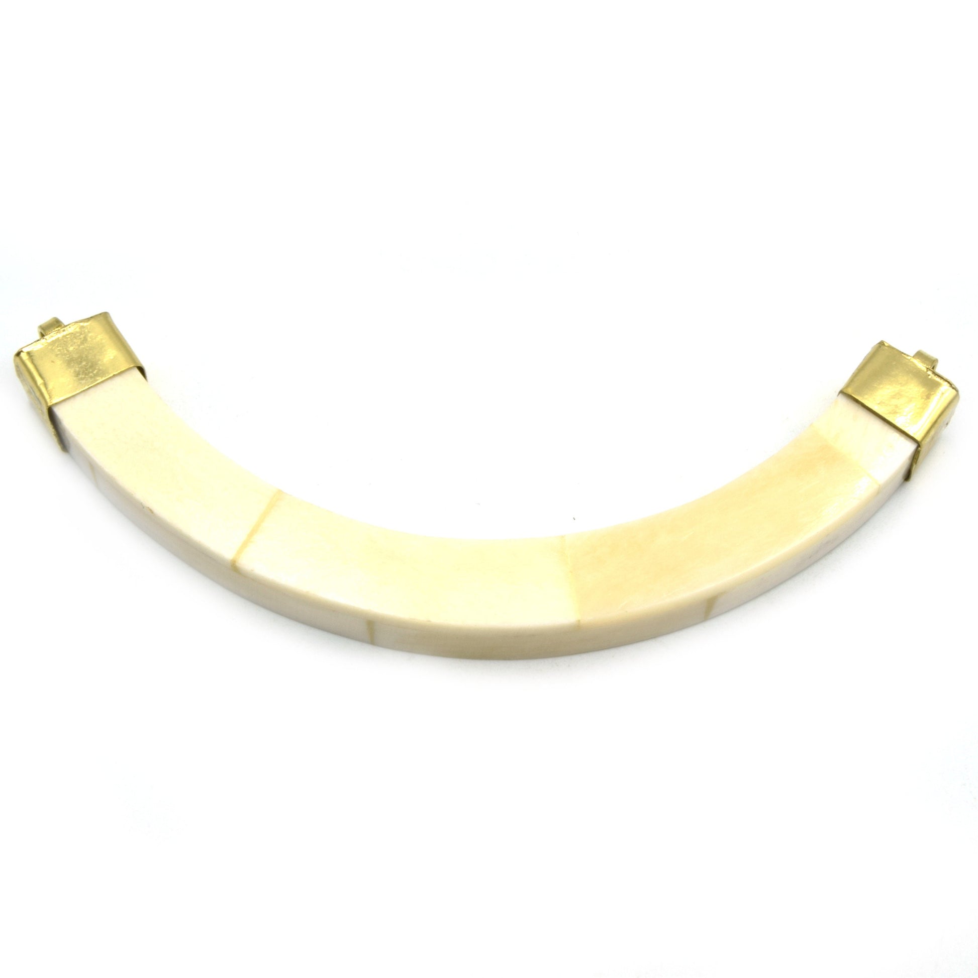 Curved Crescent Pendant | Ox Bone Flat Edged Focal Pendant | Horn Pendant | Double Gold Bail Pendant | White Crescent Brown Crescent