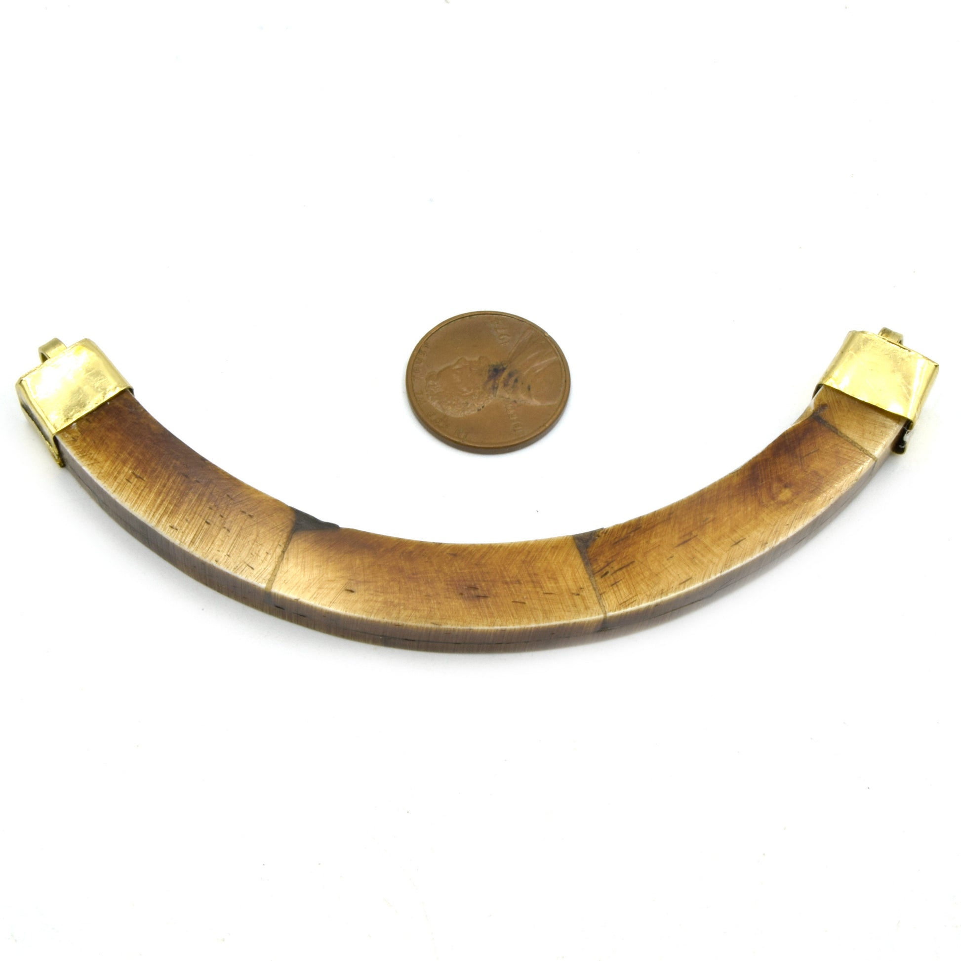 Curved Crescent Pendant | Ox Bone Flat Edged Focal Pendant | Horn Pendant | Double Gold Bail Pendant | White Crescent Brown Crescent