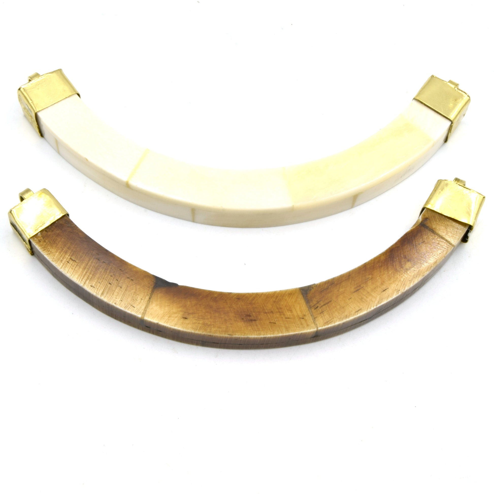 Curved Crescent Pendant | Ox Bone Flat Edged Focal Pendant | Horn Pendant | Double Gold Bail Pendant | White Crescent Brown Crescent