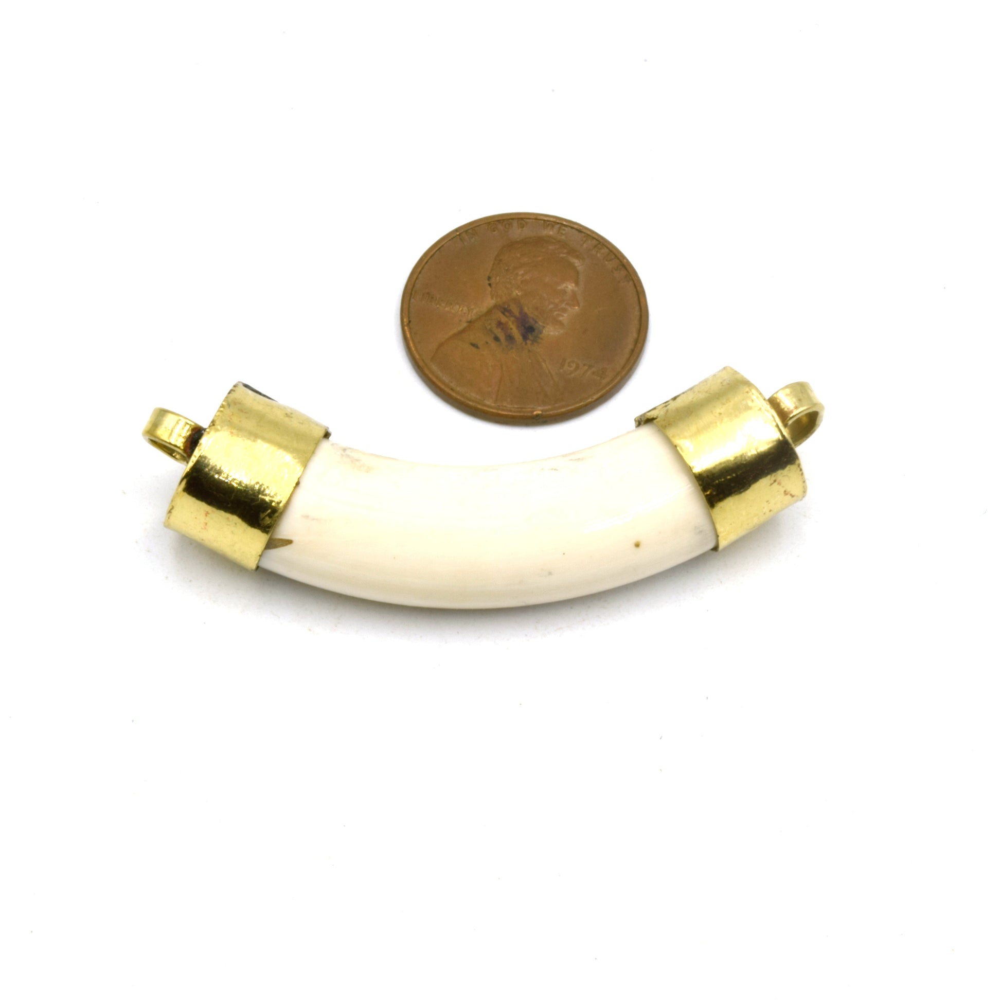 Curved Mini Crescent Pendant | Ox Bone Rounded Focal Pendant | Horn Pendant | Double Gold Bail | White Crescent Brown crescent