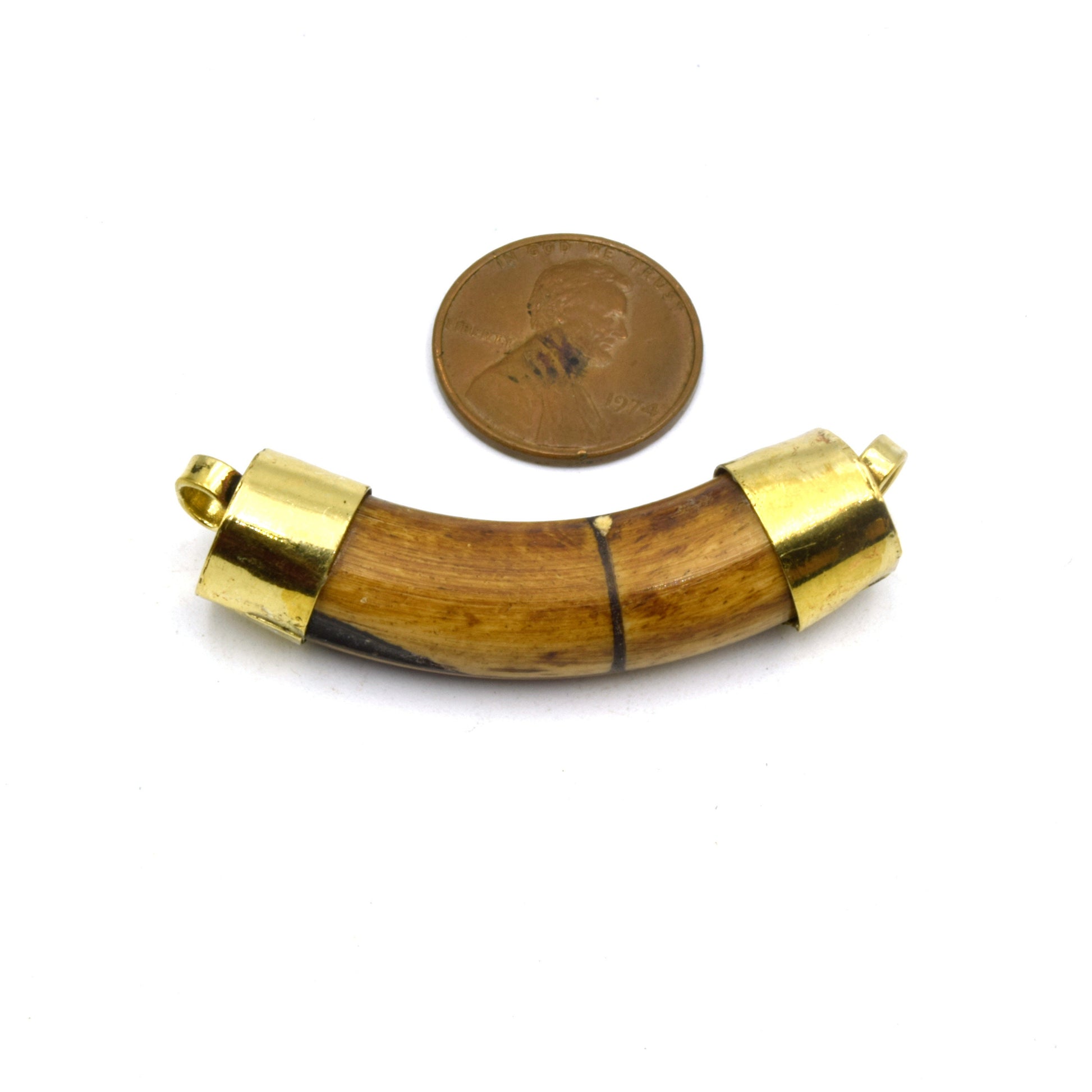 Curved Mini Crescent Pendant | Ox Bone Rounded Focal Pendant | Horn Pendant | Double Gold Bail | White Crescent Brown crescent