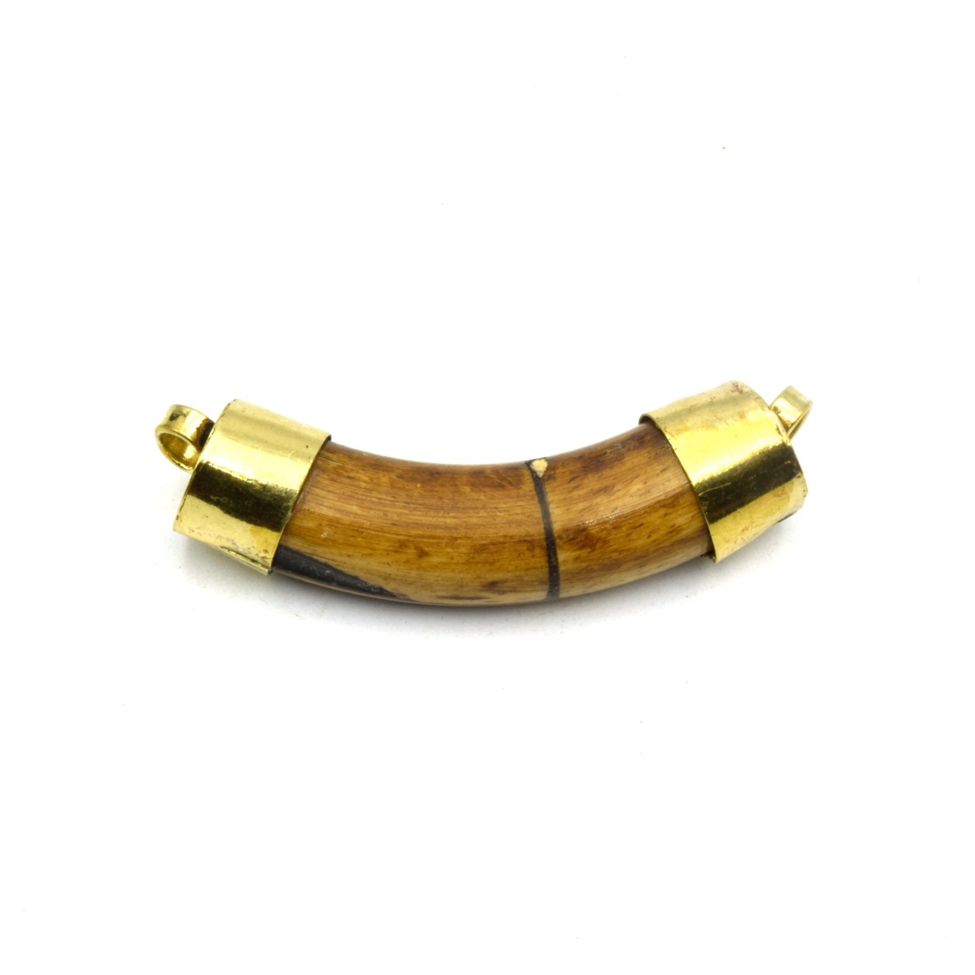 Curved Mini Crescent Pendant | Ox Bone Rounded Focal Pendant | Horn Pendant | Double Gold Bail | White Crescent Brown crescent