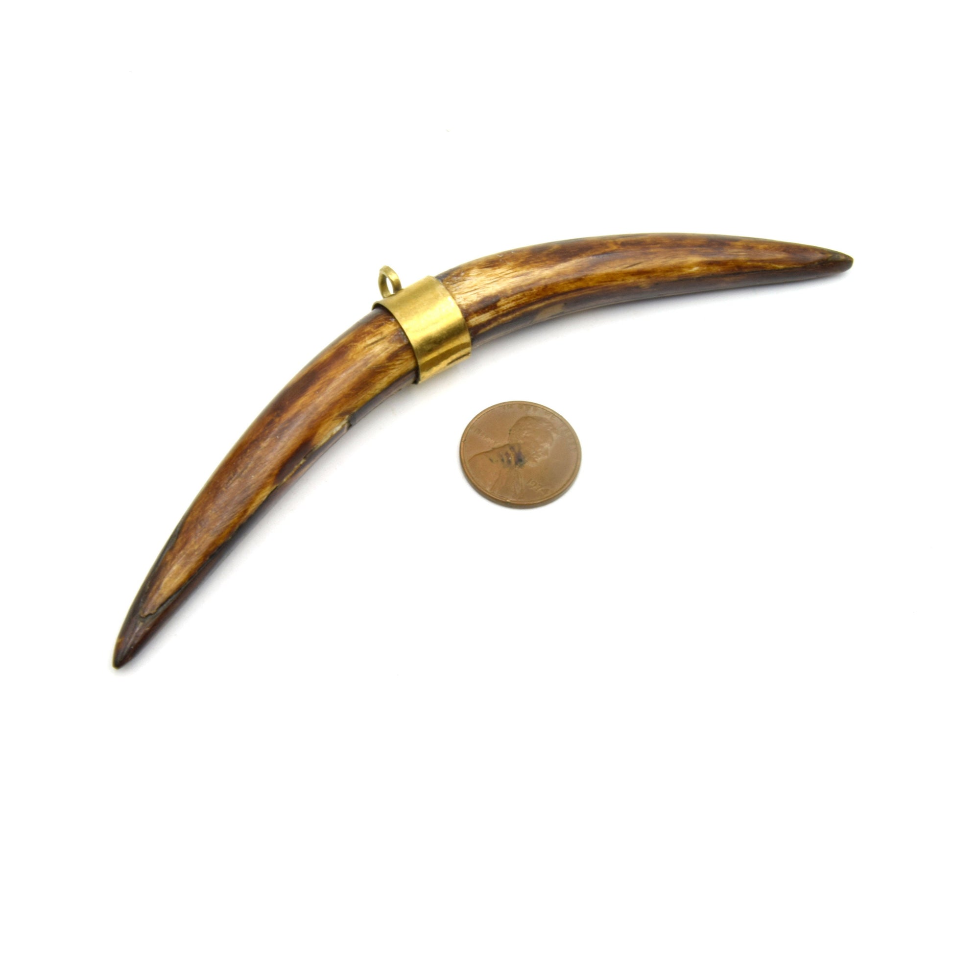Skinny Banana Crescent Pendant | Ox Bone Focal Pendant | Plain Gold Bail Horn Pendant | White Crescent Brown Crescent | Two sizes 4" 5"
