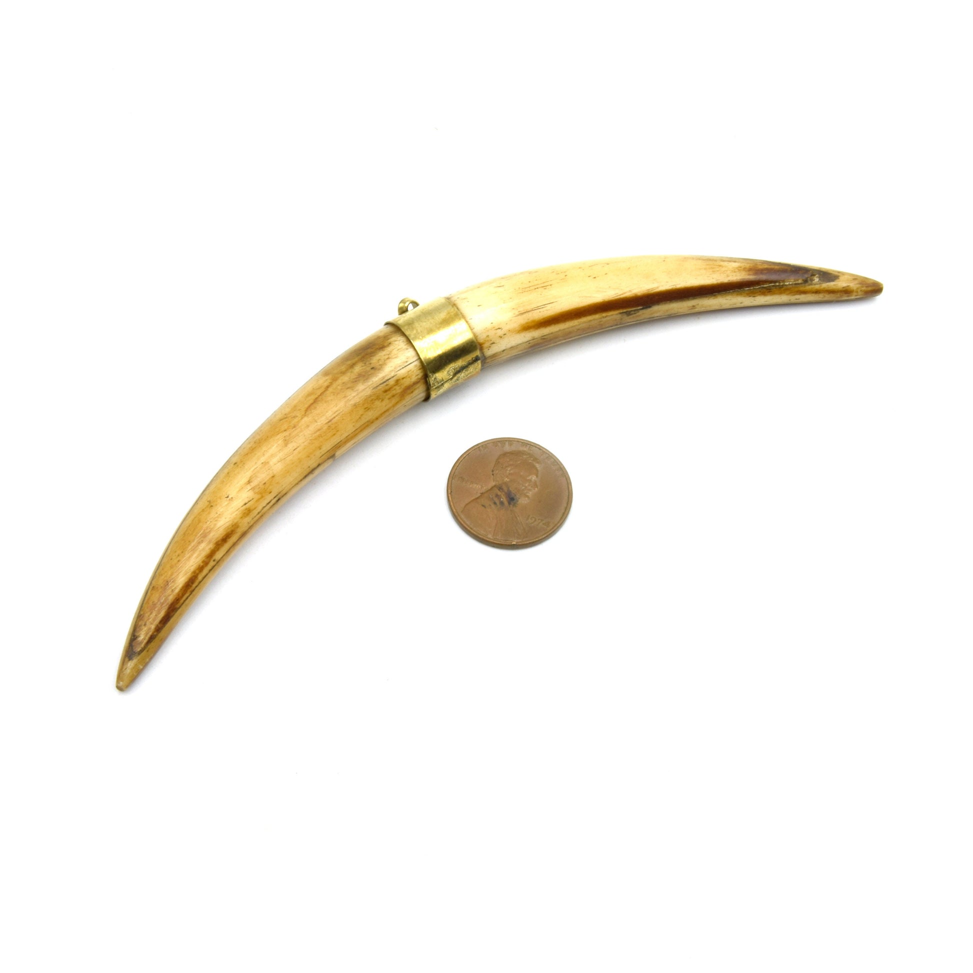 Skinny Banana Crescent Pendant | Ox Bone Focal Pendant | Plain Gold Bail Horn Pendant | White Crescent Brown Crescent | Two sizes 4" 5"
