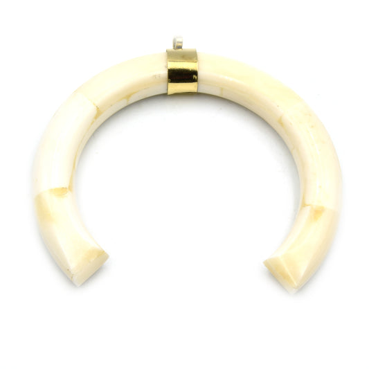 Bone Pendant | Flat Ended Crescent Pendant | White Black And White Brown Black Crescent | Thick Crescent Pendant | Ox Bone Focal Pendant