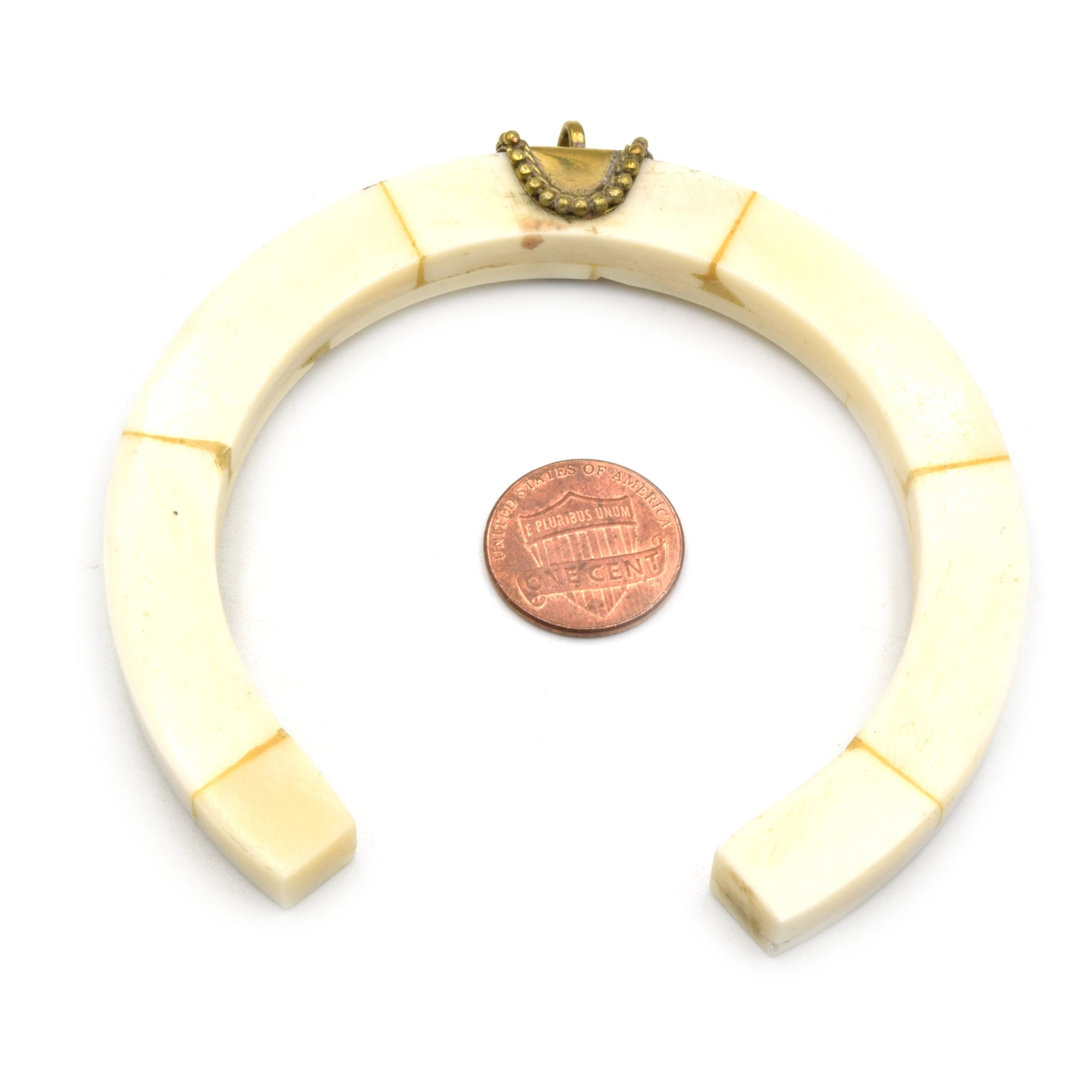Bone Pendant | Flat Edged White Crescent Pendant With Dotted Saddle Style Gold Bail | 2.25 and 3.25 Inch  | Ox Bone Focal Pendant