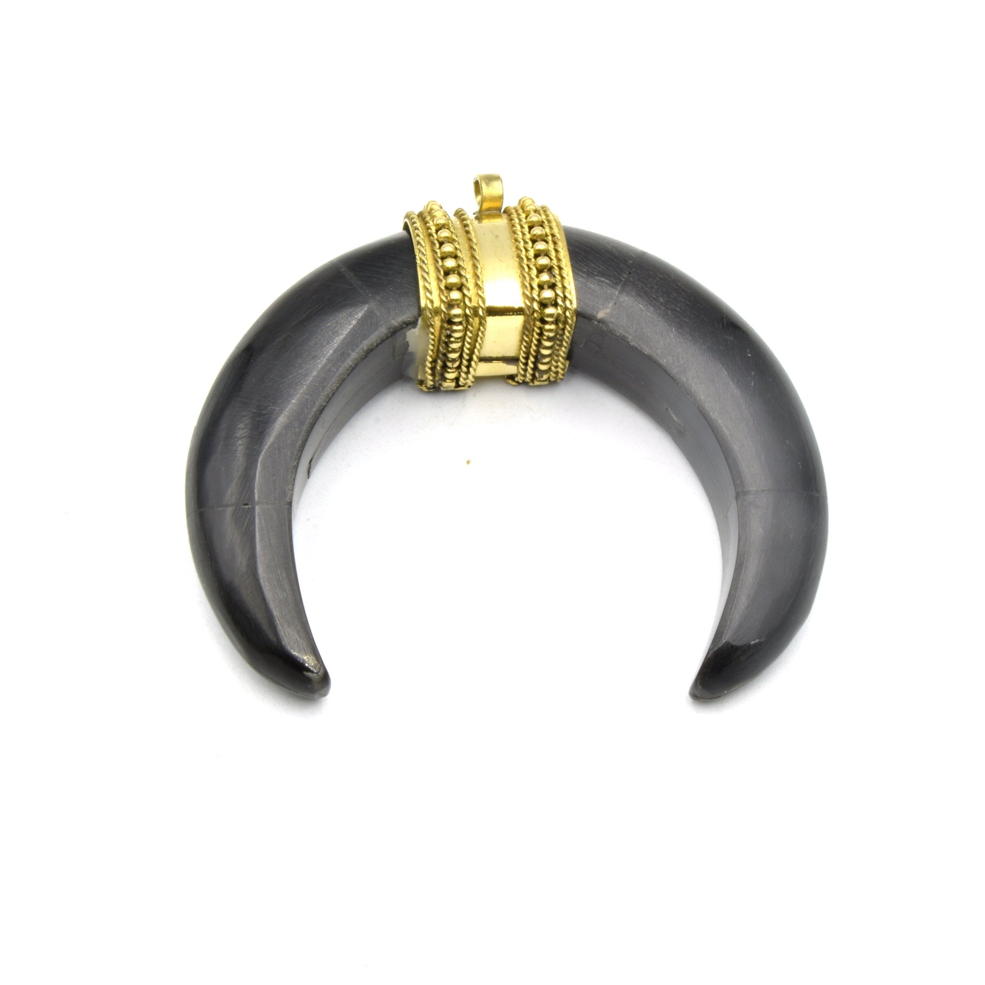 Horn Pendant | Black Horn Crescent Shaped Pendant | Focal Pendant