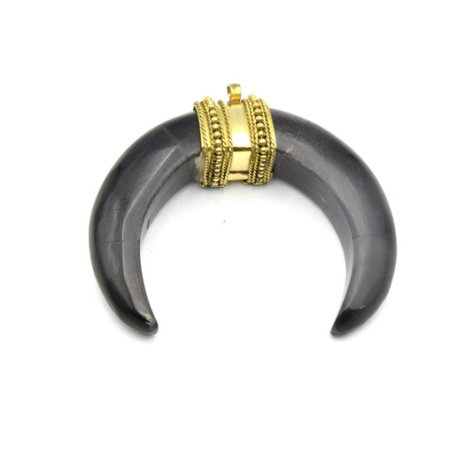 Horn Pendant | Black Horn Crescent Shaped Pendant | Focal Pendant