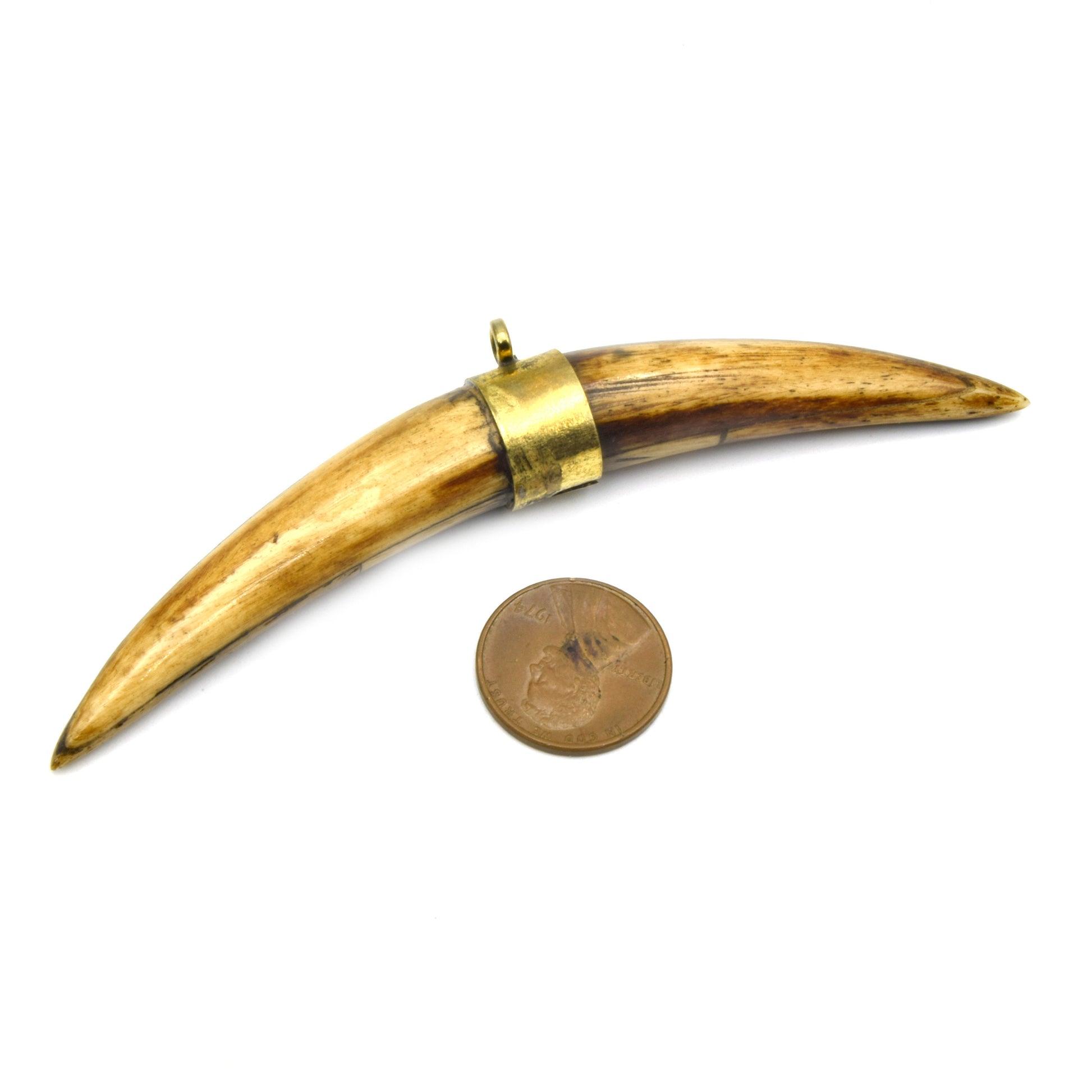 Skinny Banana Crescent Pendant | Ox Bone Focal Pendant | Plain Gold Bail Horn Pendant | White Crescent Brown Crescent | Two sizes 4" 5"