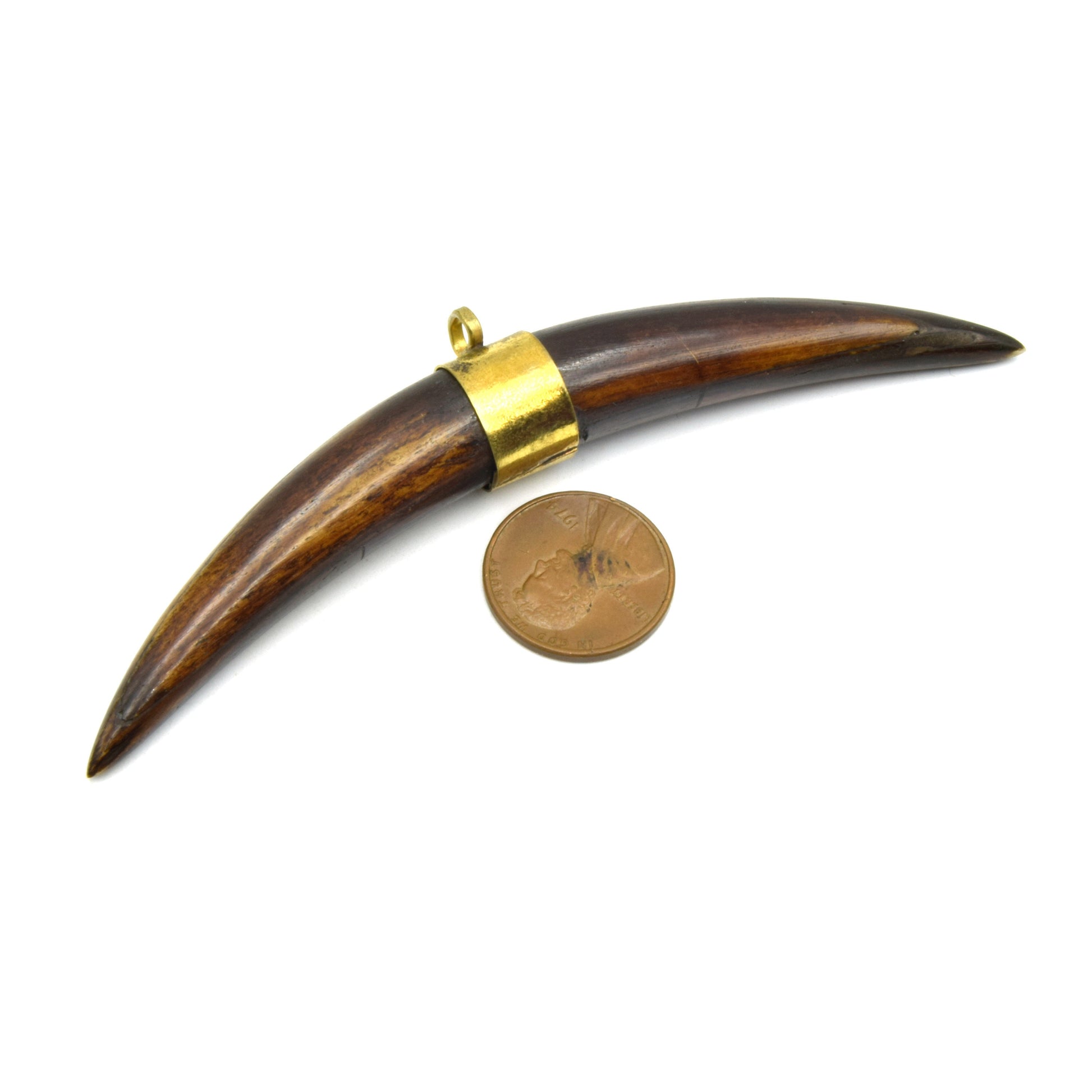 Skinny Banana Crescent Pendant | Ox Bone Focal Pendant | Plain Gold Bail Horn Pendant | White Crescent Brown Crescent | Two sizes 4" 5"