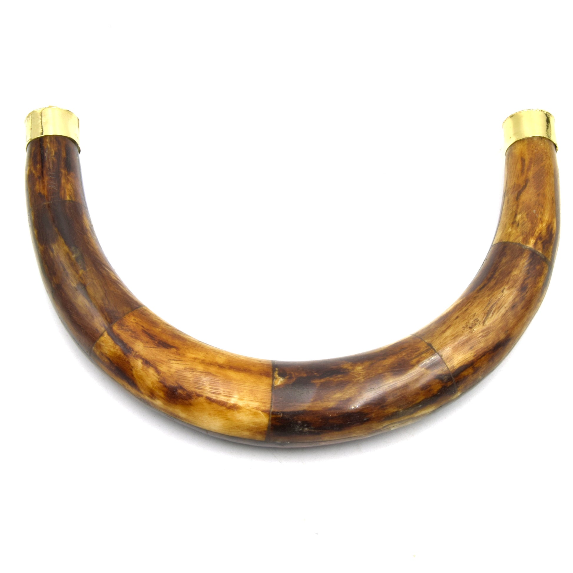 Bone Crescent | Extra Large U-Shaped Crescent Pendant With Gold Capped Bail | Horn Focal Pendant | White And Brown Crescent