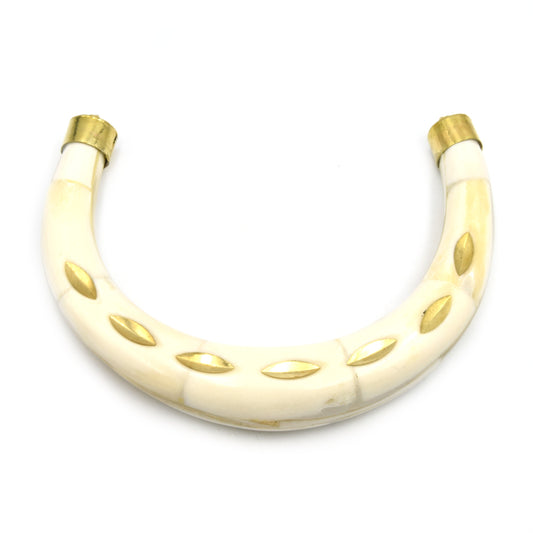 Bone Crescent | Extra Large U-Shaped Gold Marquise Inlay Pendant | Ox Bone Focal Pendant | Horn Pendant | White crescent Brown Crescent