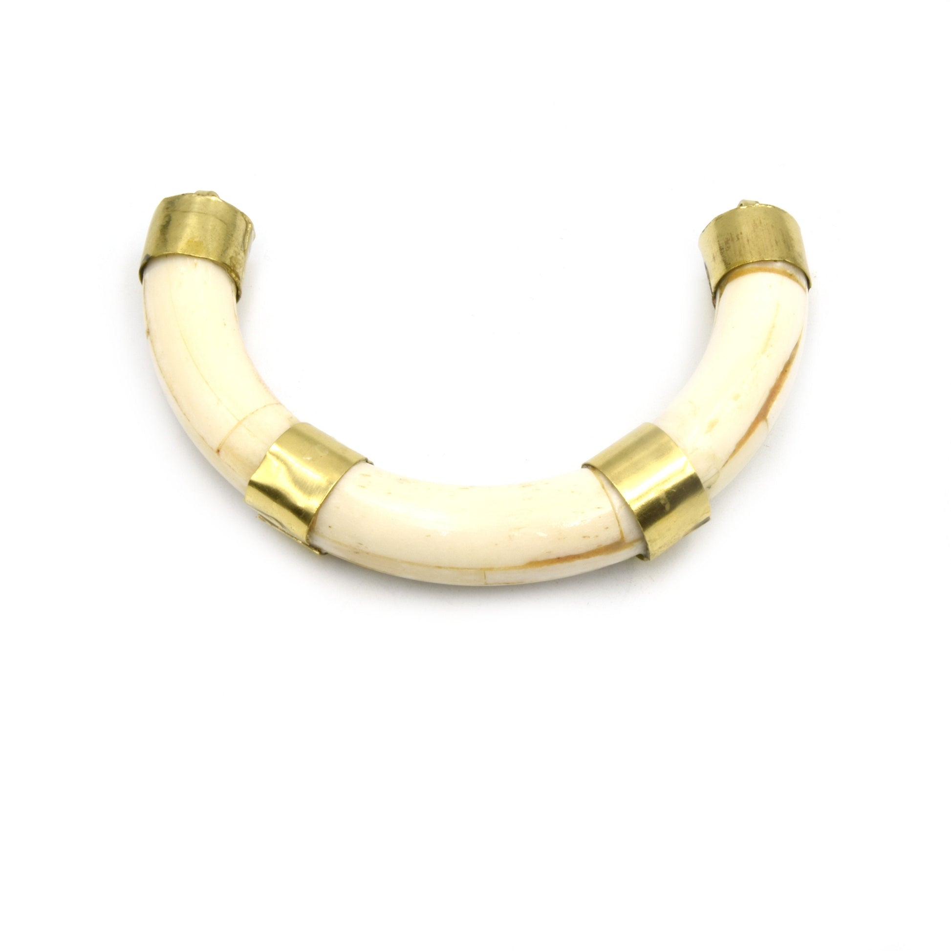 Rounded Crescent Pendant | Ox Bone U- Shaped Crescent Pendant With Gold Capped Bail | Horn Focal Pendant | White And Brown Crescent