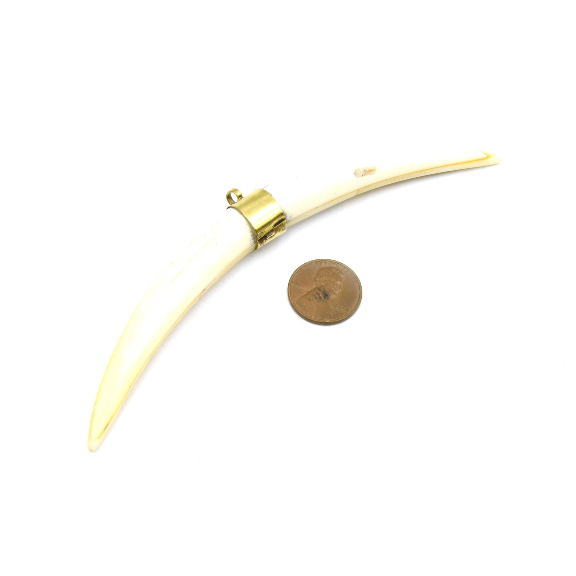 Skinny Banana Crescent Pendant | Ox Bone Focal Pendant | Plain Gold Bail Horn Pendant | White Crescent Brown Crescent | Two sizes 4" 5"