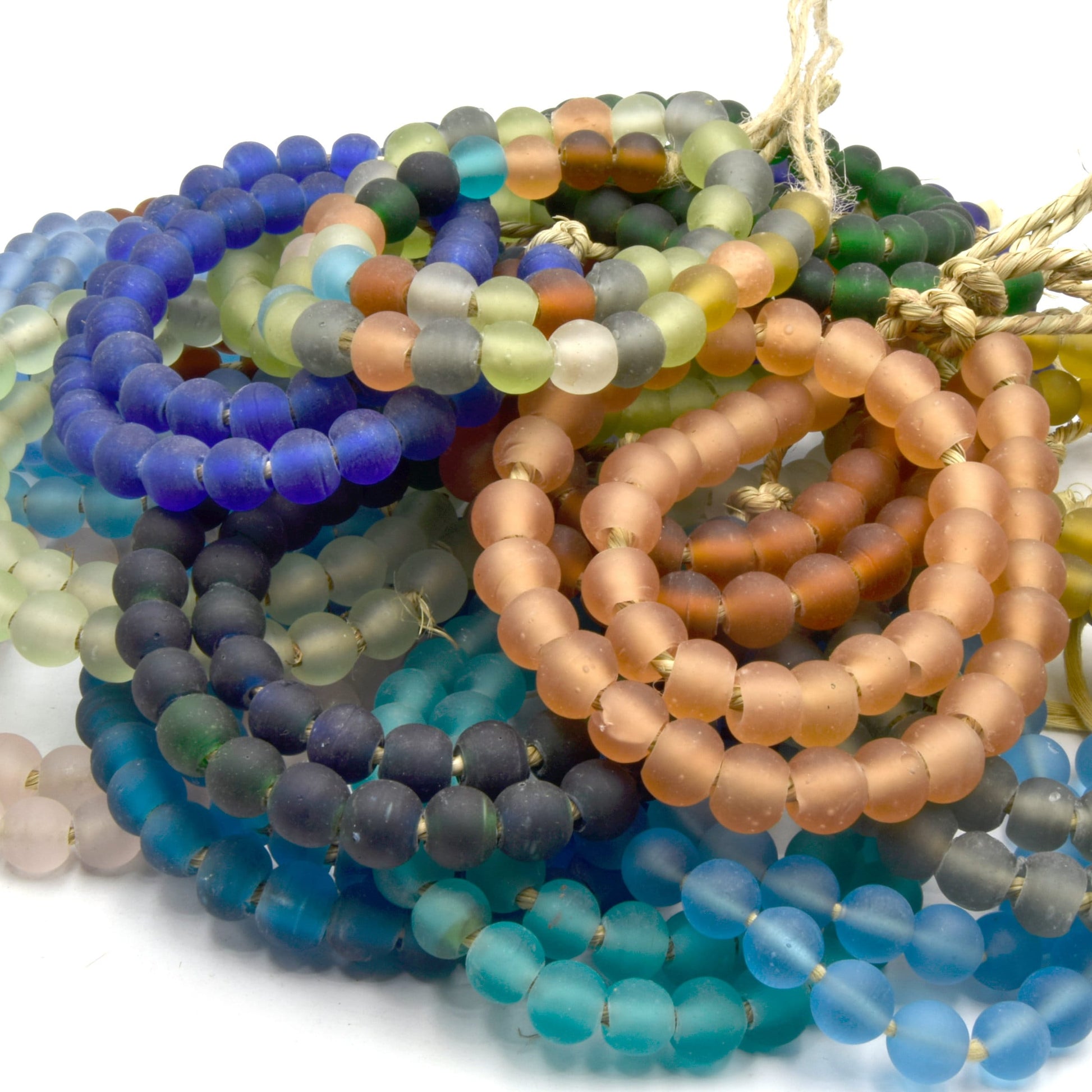 Recycled Glass Beads 10-12mm Sea Glass Round Rondelle Beads