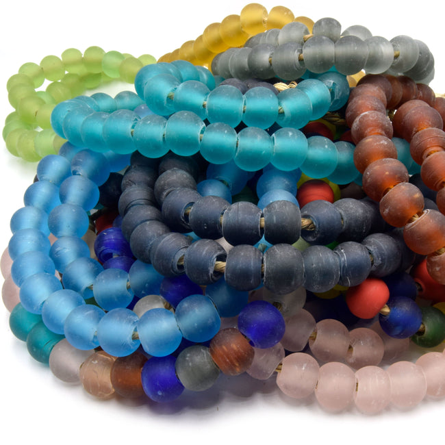 Recycled Glass Beads 14 16mm Sea Glass Round Rondelle Beads