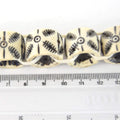16mm x 18mm  Handcrafted Artistic Barrel Bone Beads - White with Black Tribal Design