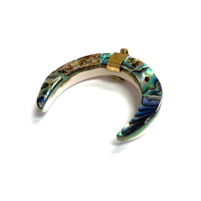 Abalone Crescent Pendant | 1.5" Rainbow Abalone Focal Pendant With Plain Gold Bail | Mother of Pearl Pendant