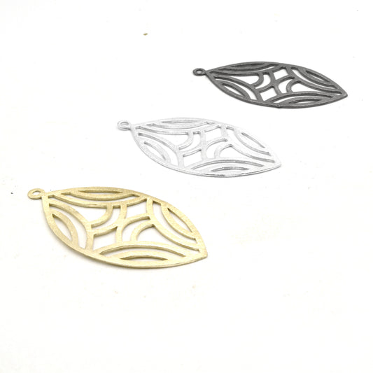 Jewelry Component | Curved Line Cut-Out Marquise Shape Brushed Finish Copper Pendants | Gold Silver Gunmetal | Earrings | Sold in pack of 4