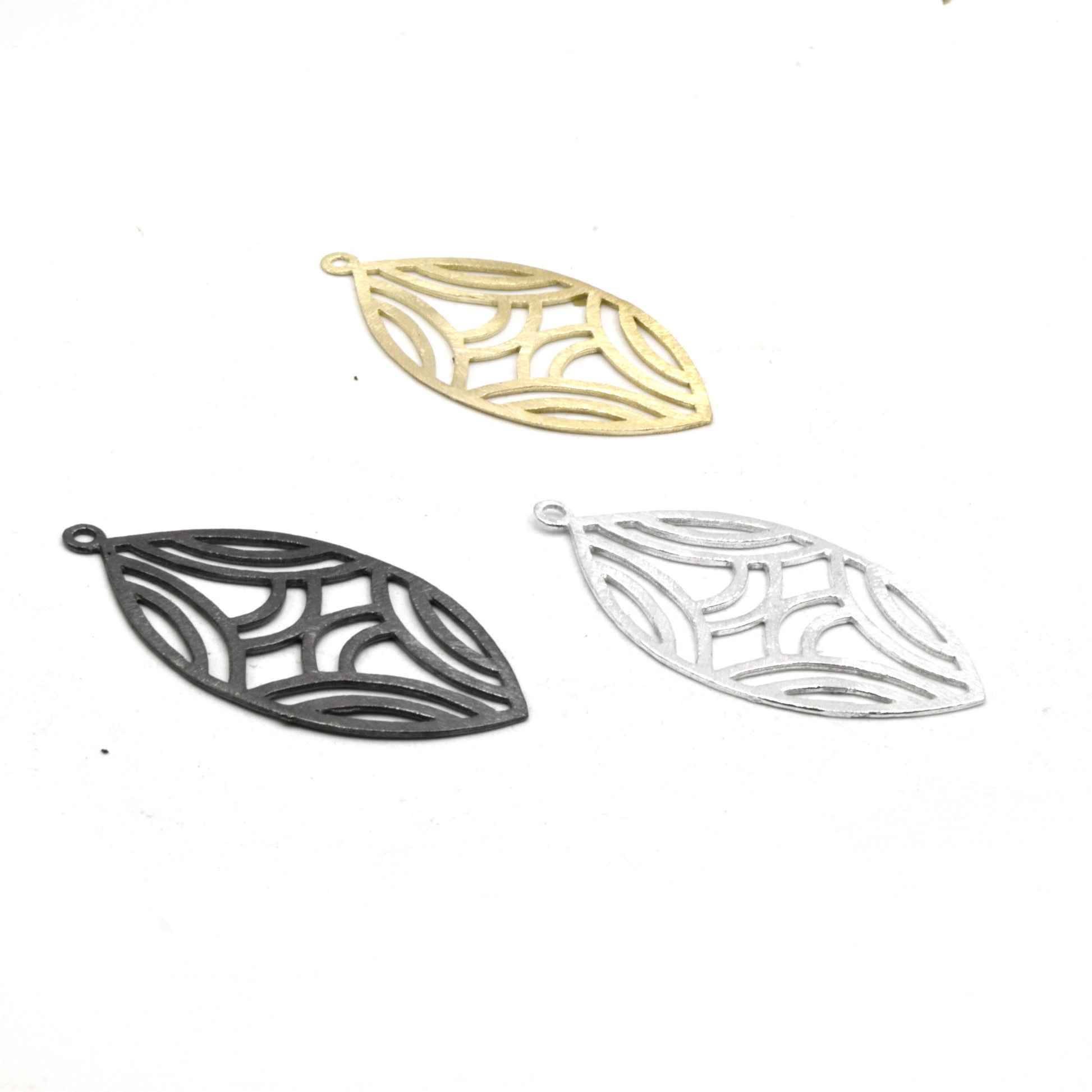 Jewelry Component | Curved Line Cut-Out Marquise Shape Brushed Finish Copper Pendants | Gold Silver Gunmetal | Earrings | Sold in pack of 4