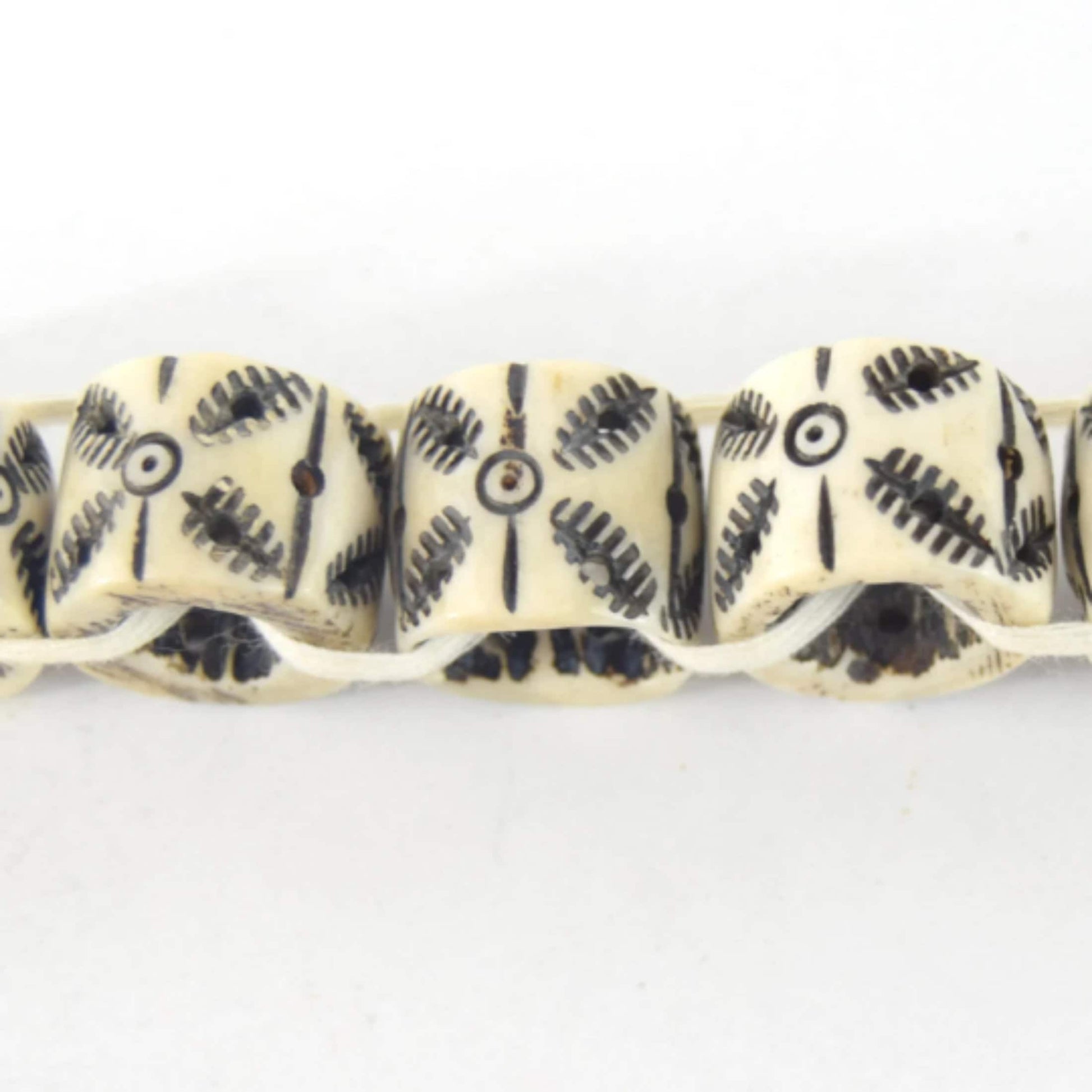 16mm x 18mm  Handcrafted Artistic Barrel Bone Beads - White with Black Tribal Design