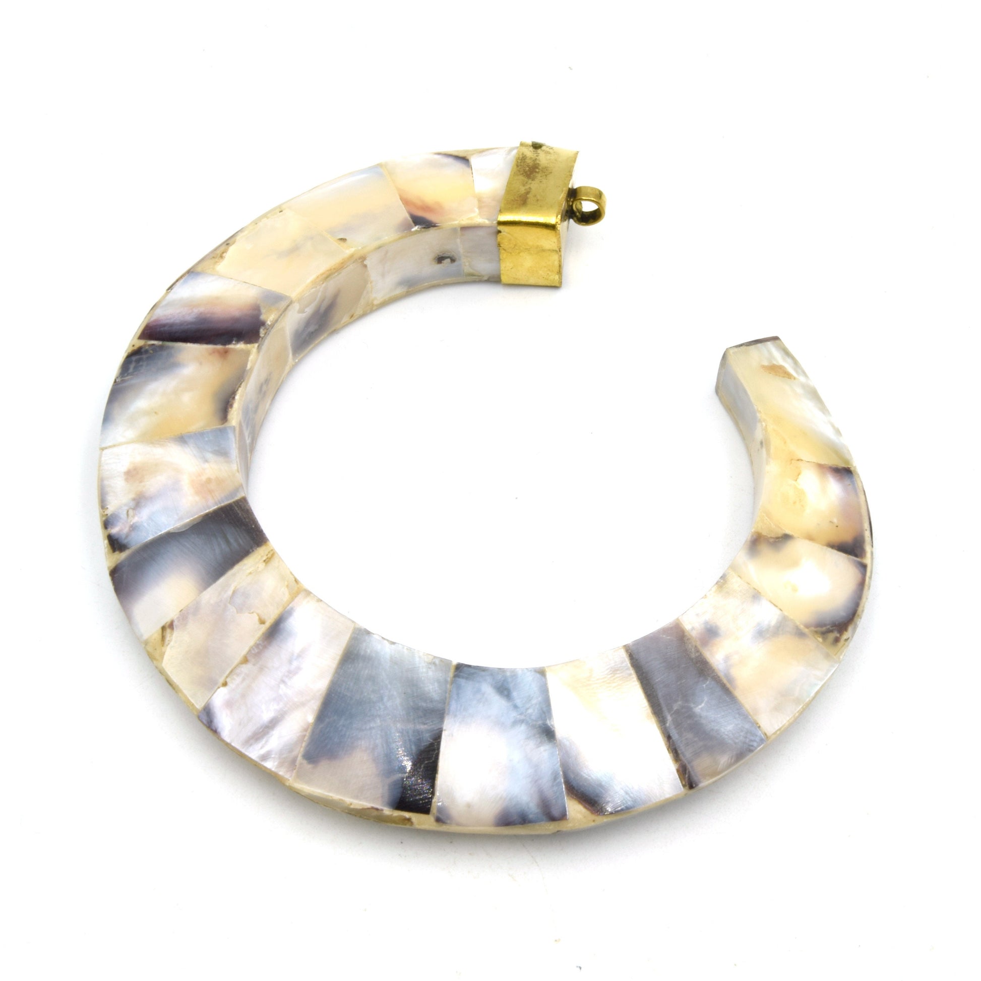 Abalone Crescent Pendant | Mother of Pearl Pendant | White/Cream, Gray, Rainbow Abalone Focal Pendant