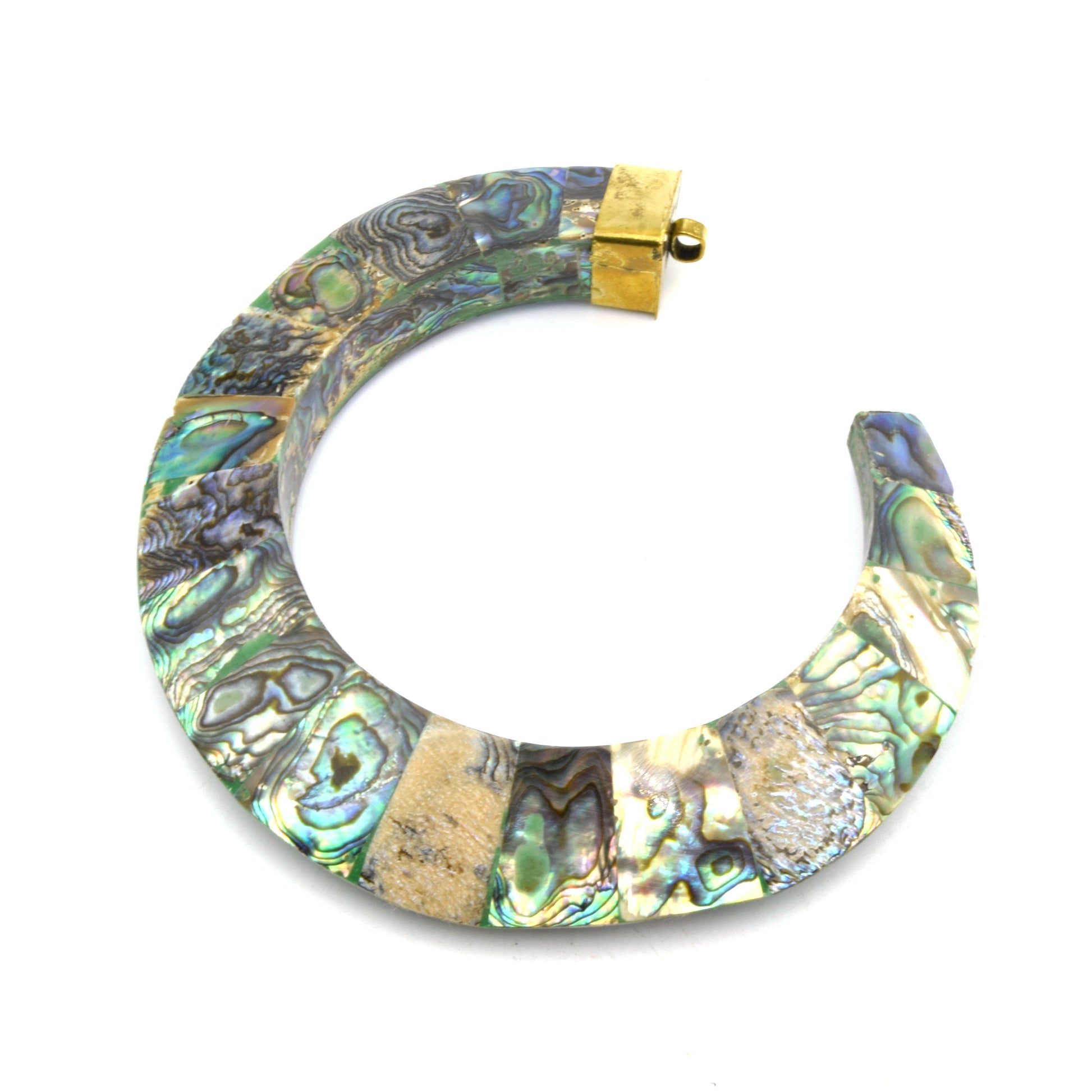 Abalone Crescent Pendant | Mother of Pearl Pendant | White/Cream, Gray, Rainbow Abalone Focal Pendant