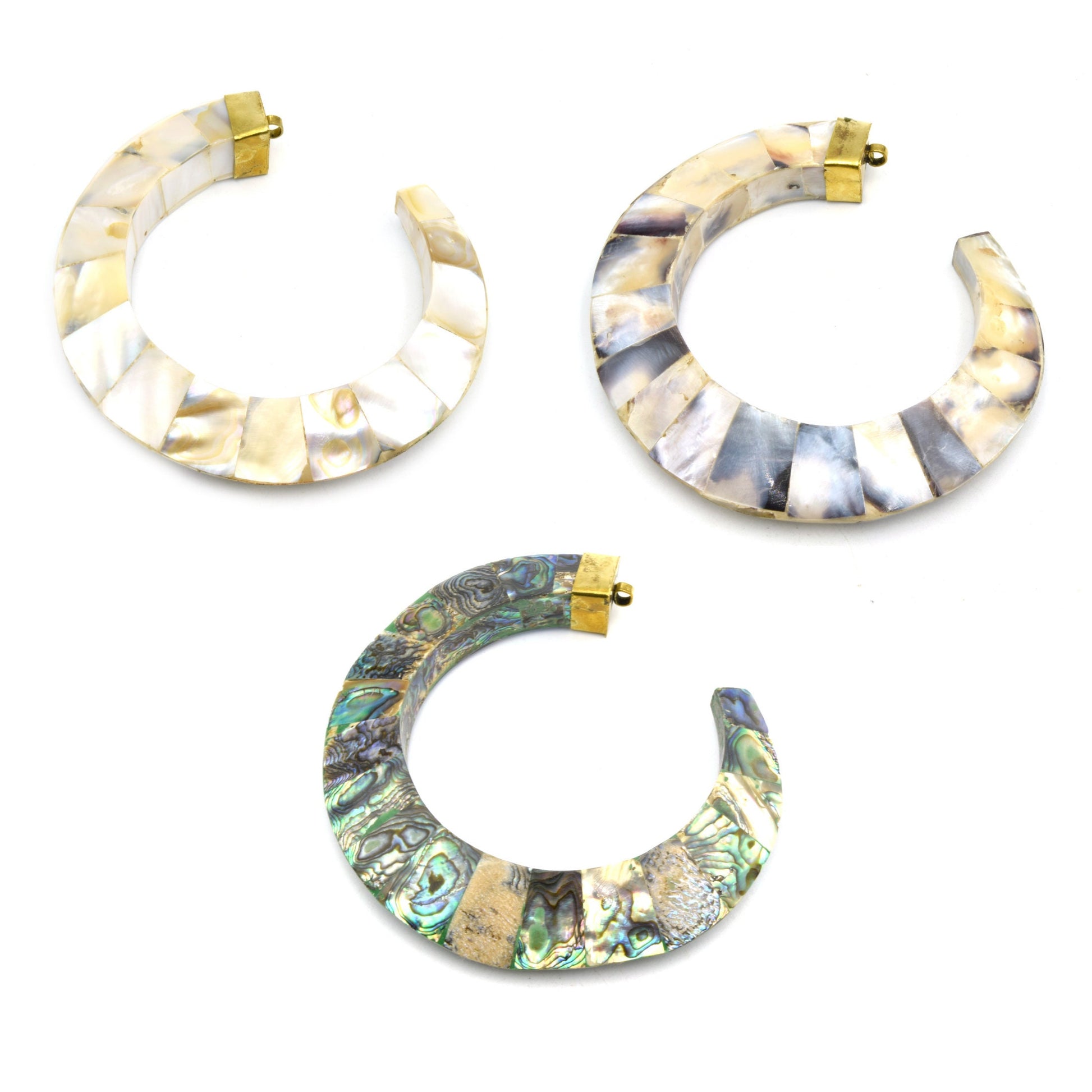 Abalone Crescent Pendant | Mother of Pearl Pendant | White/Cream, Gray, Rainbow Abalone Focal Pendant