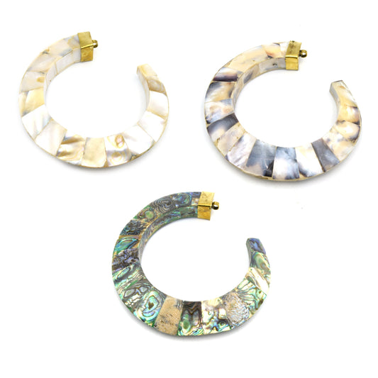 Abalone Crescent Pendant | Mother of Pearl Pendant | White/Cream, Gray, Rainbow Abalone Focal Pendant