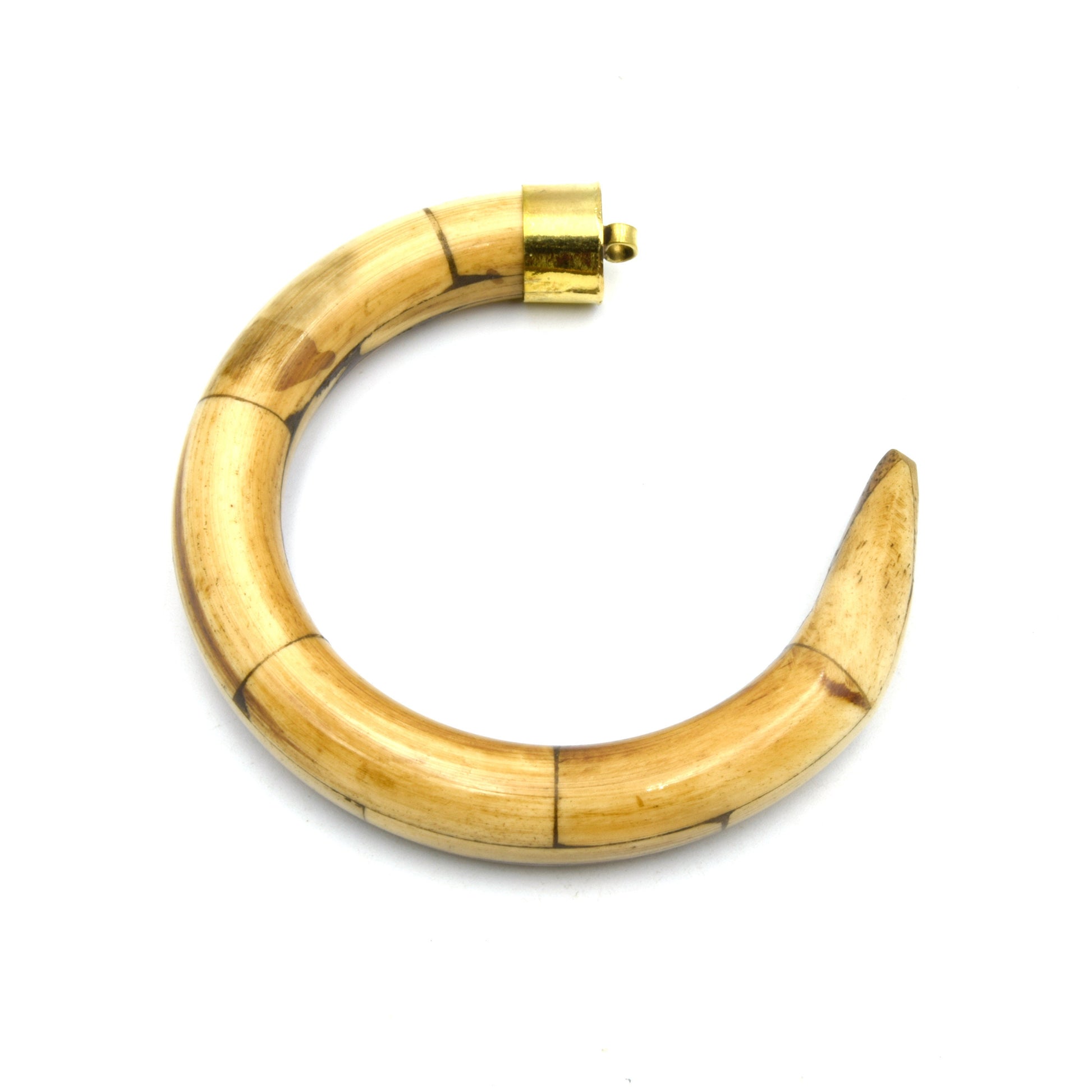 Bone Crescent Pendant |  Curved Round Crescent Shaped Natural Ox Bone Focal Pendant With Plain Gold  Cap | White Crescent Brown Crescent