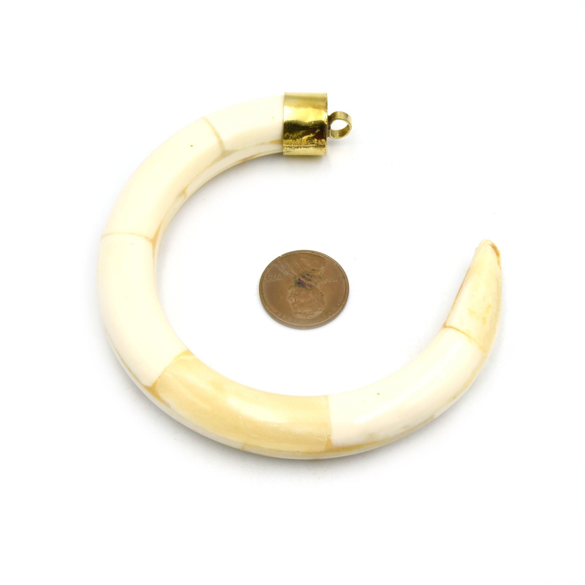 Bone Crescent Pendant |  Curved Round Crescent Shaped Natural Ox Bone Focal Pendant With Plain Gold  Cap | White Crescent Brown Crescent