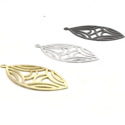 Jewelry Component | Curved Line Cut-Out Marquise Shape Brushed Finish Copper Pendants | Gold Silver Gunmetal | Earrings | Sold in pack of 4