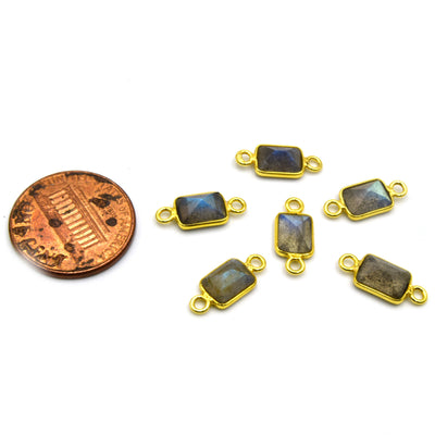 Labradorite Bezel | Gold Vermeil Pointed/Cut Stone Faceted Rectangle Shaped Connectors - Meas 5mm x 7mm - BULK PACK of Six (6)