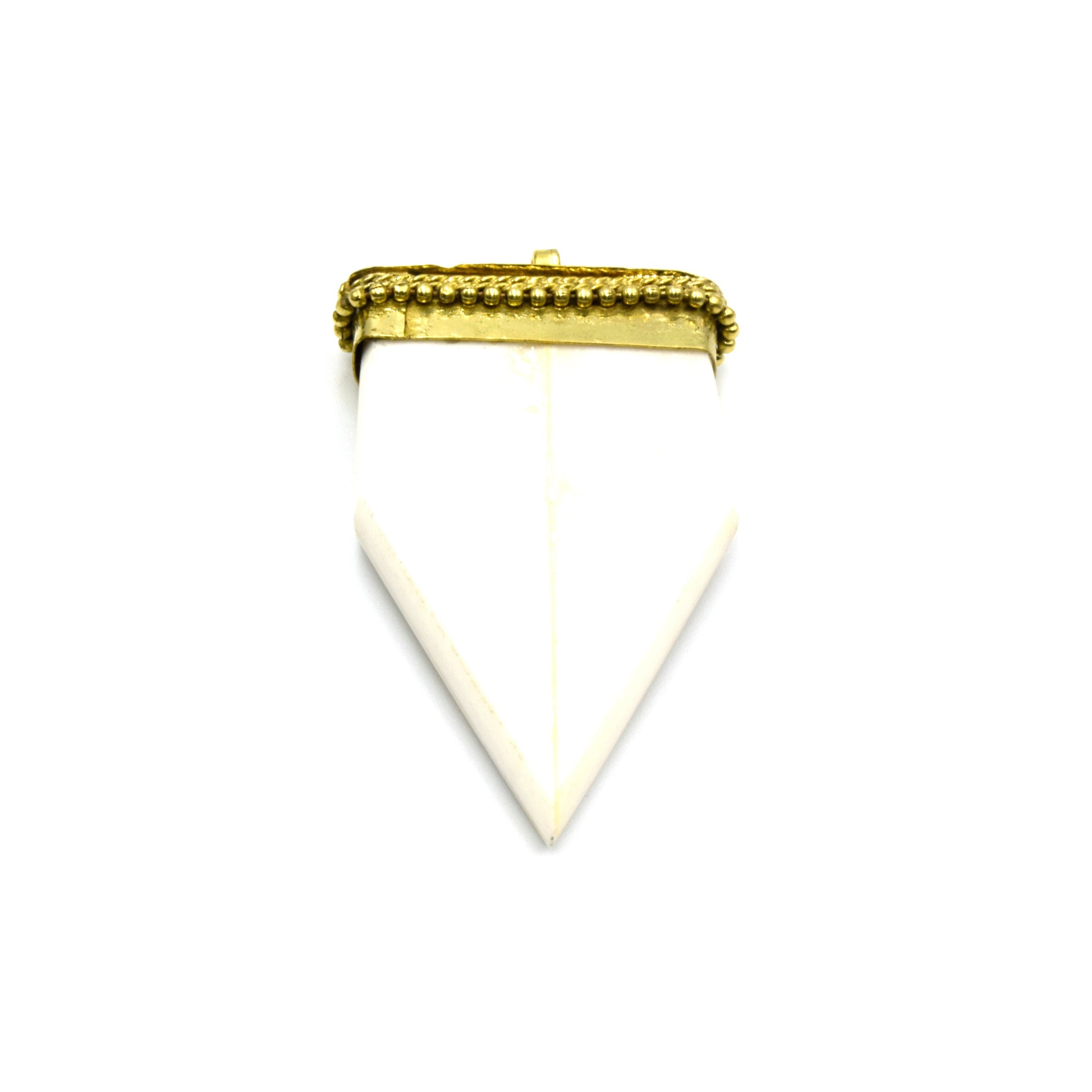 Bone Arrow Pendant | Flat Pointed Arrow Shaped Natural Ox Bone Pendant | Focal Pendant With Dotted Gold Cap | White Arrow Brown Arrow