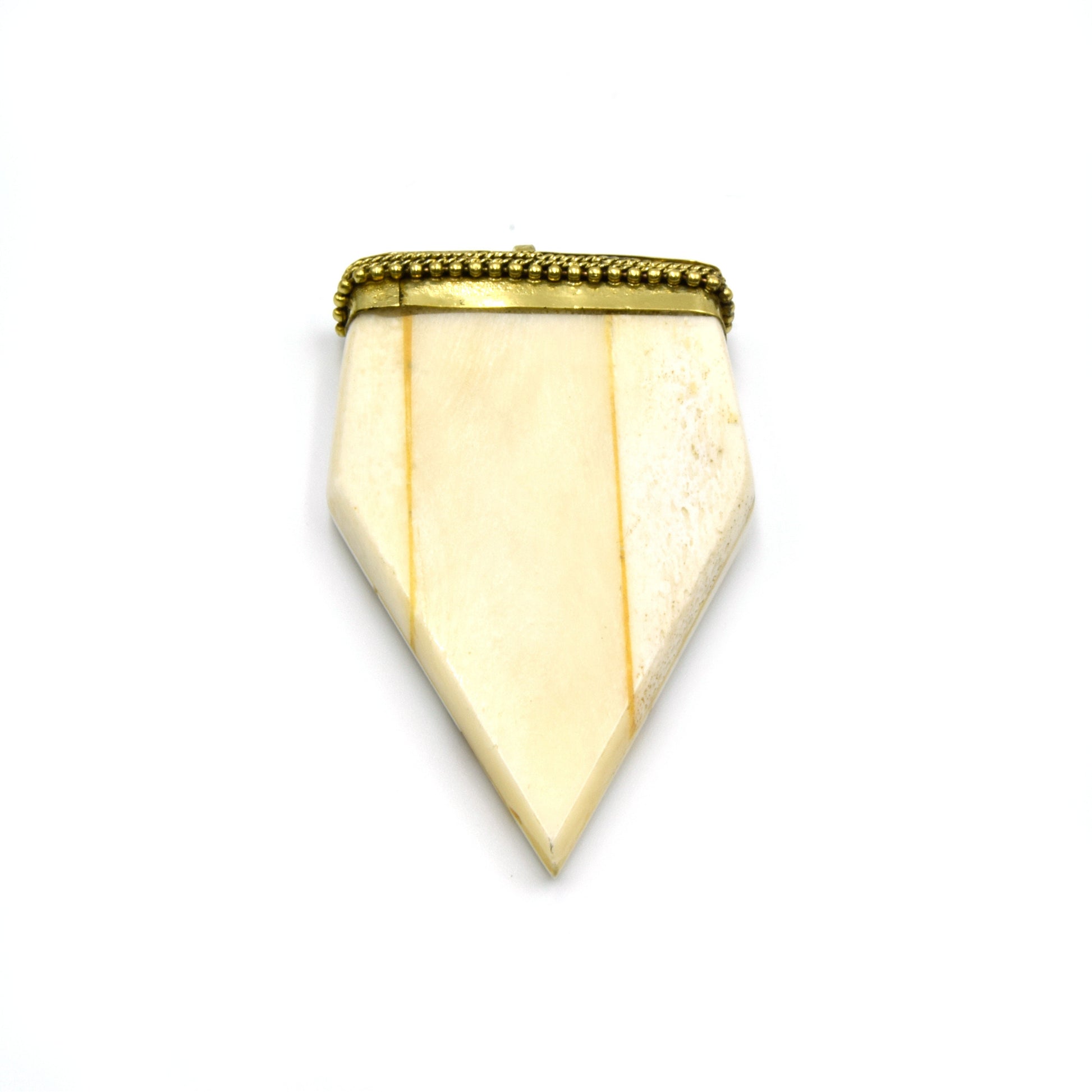 Bone Arrow Pendant | Flat Pointed Arrow Shaped Natural Ox Bone Pendant | Focal Pendant With Dotted Gold Cap | White Arrow Brown Arrow