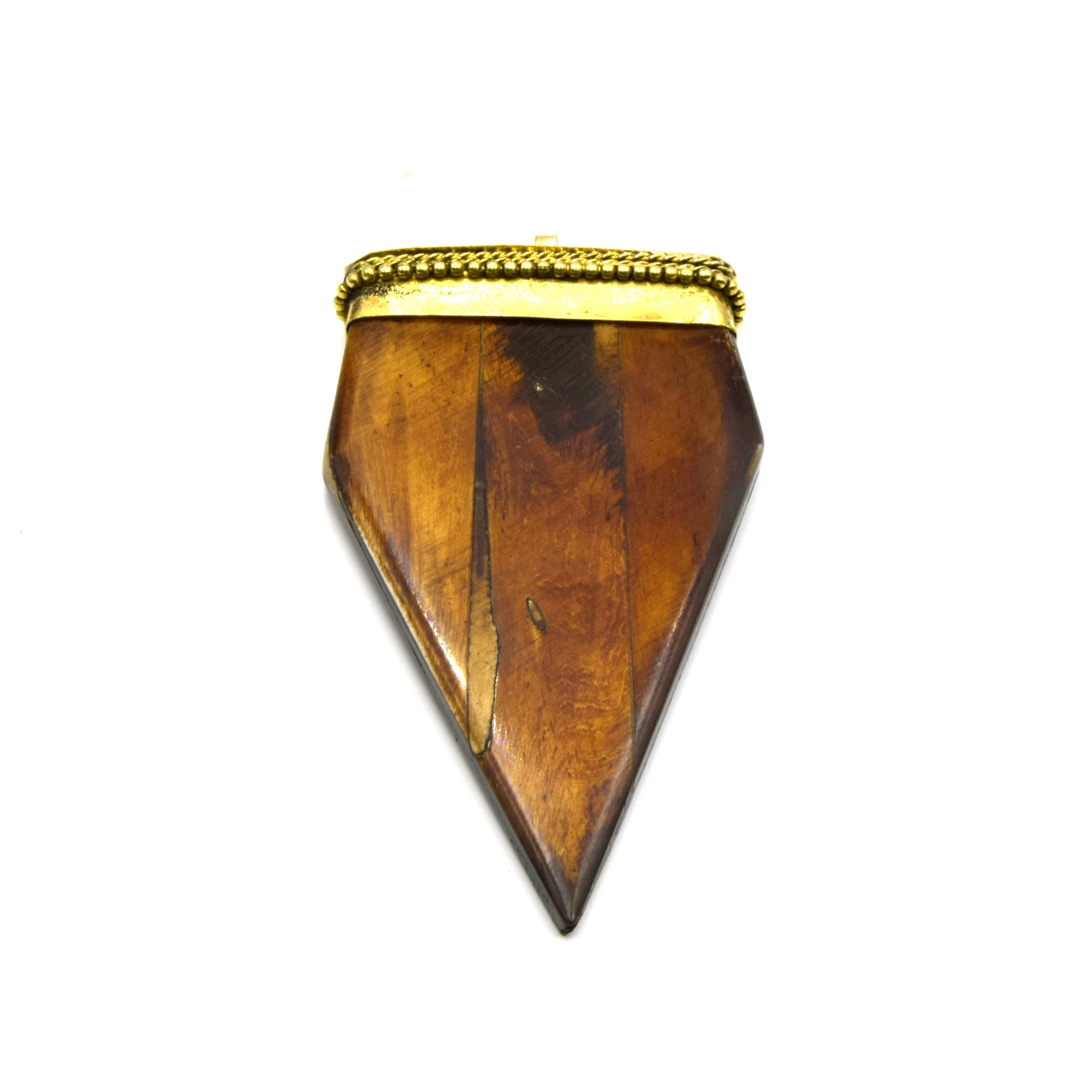 Bone Arrow Pendant | Flat Pointed Arrow Shaped Natural Ox Bone Pendant | Focal Pendant With Dotted Gold Cap | White Arrow Brown Arrow