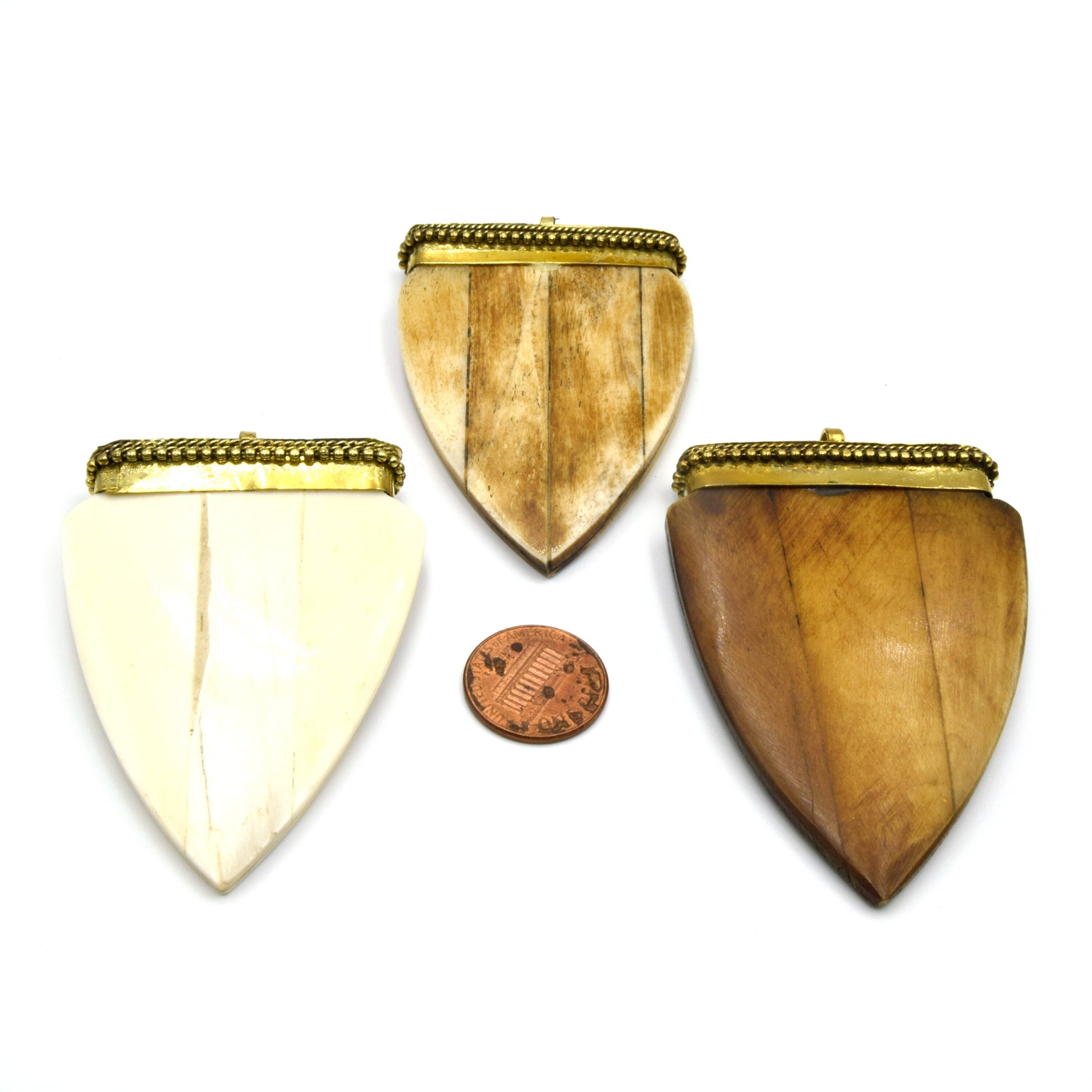 Bone Arrow Pendant | Ox Bone Arrow shaped Focal Pendant With Dotted Gold Cap | Tusk Pendant | Horn Pendant | White Arrow Brown Arrow